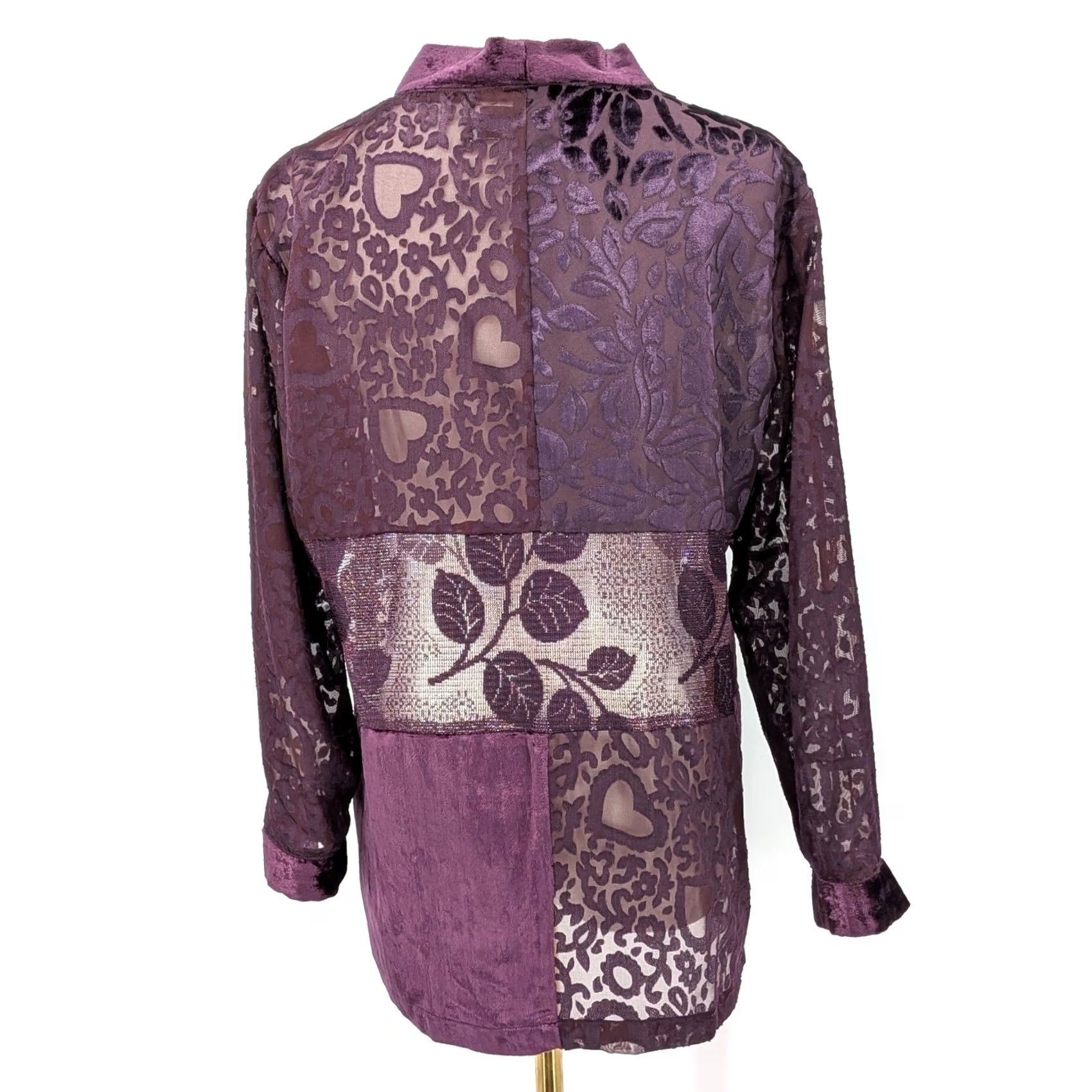 Vintage VINTAGE Sara Morgan Patchwork Burnout Velvet Jacket – Plum Purple, MP Size M / US 6-8 / IT 42-44 - 3 Thumbnail