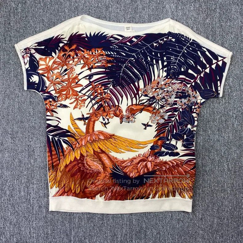 Hermes Hermes Phoenix Print Silk and Cotton Short Sleeve Top Size XXS / US 00 / IT 34 - 1 Thumbnail