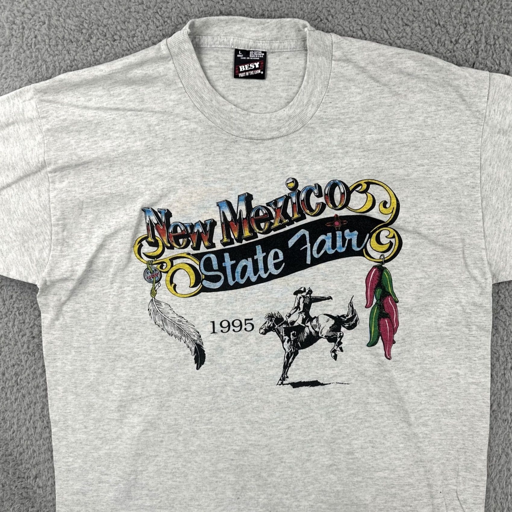 Fruit Of The Loom VINTAGE Fruit of the Loom T Shirt Gray XL 1990s Made in USA NM State Fair Mens Graphic Tee Size US XL / EU 56 / 4 - 6 Thumbnail