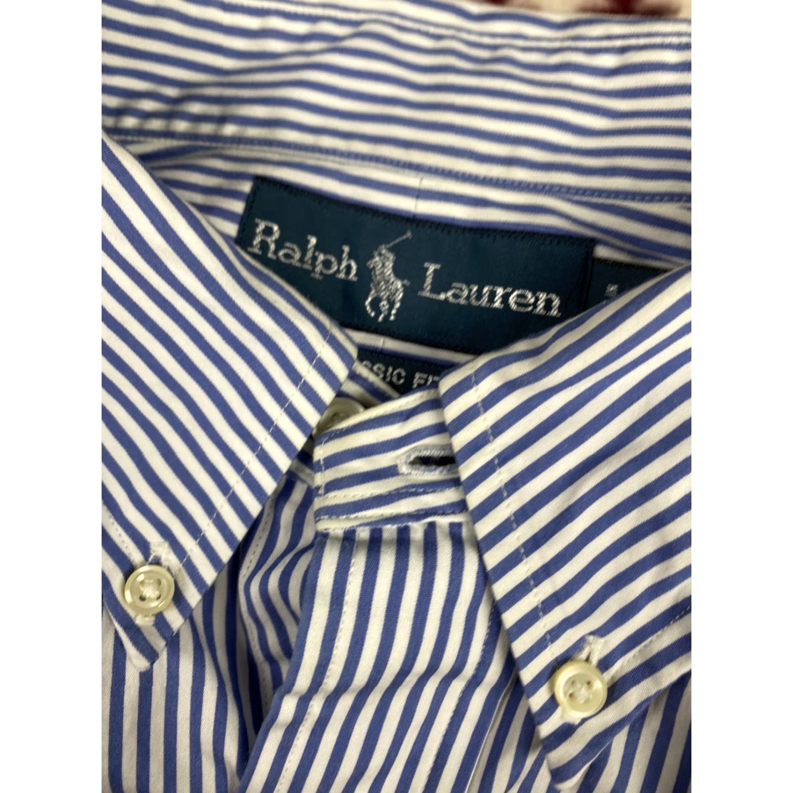Ralph Lauren VINTAGE Polo Ralph Lauren Dress Shirt 17.5 34/35 Light Blue Stripes Pink Horse LS Mens 17.5 Pink Horse Striped Shirt Size 48R - 7 Thumbnail