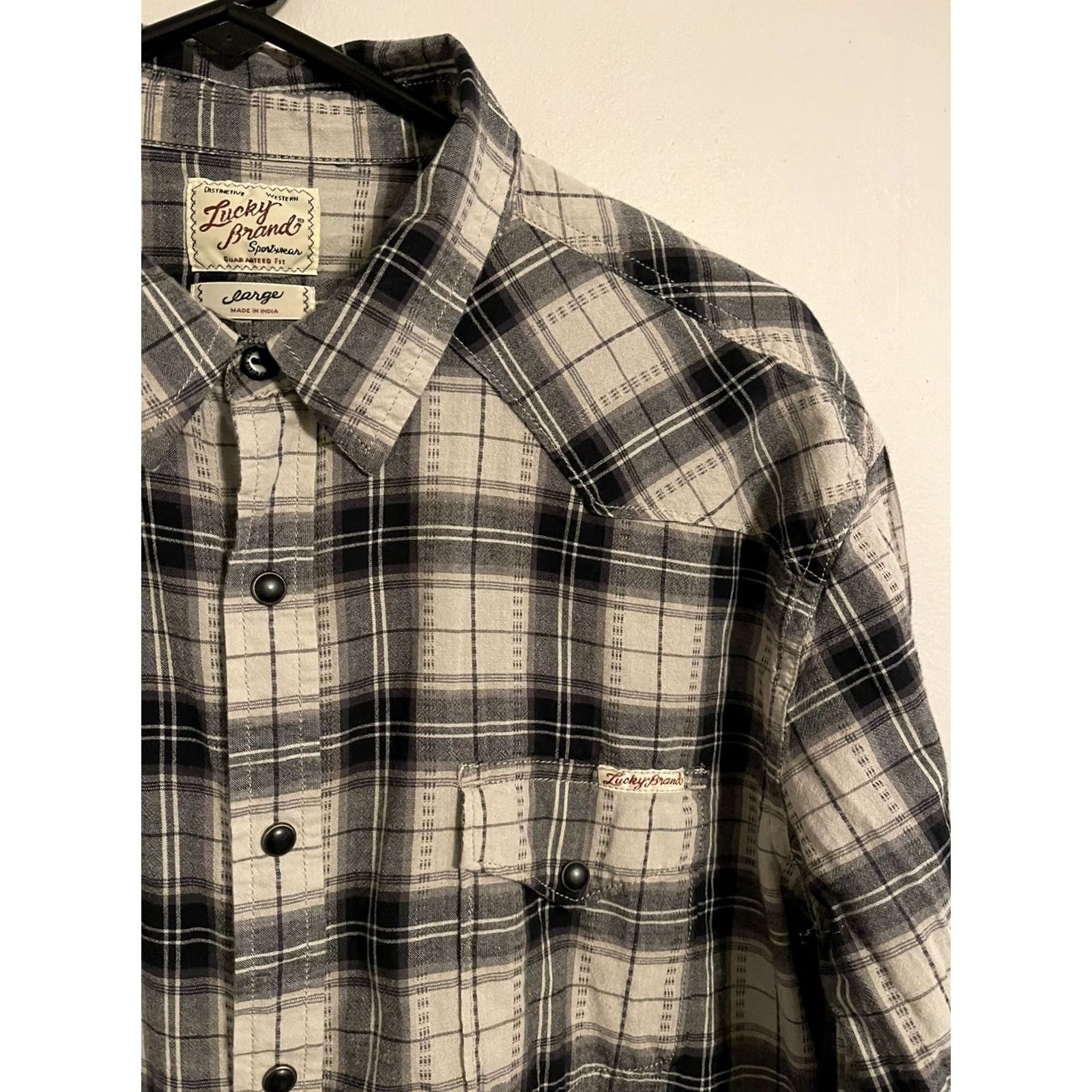 Lucky Brand Lucky Brand Western Shirt Men's Large L Gray Plaid Flannel Snap Button Up Size US L / EU 52-54 / 3 - 2 Thumbnail