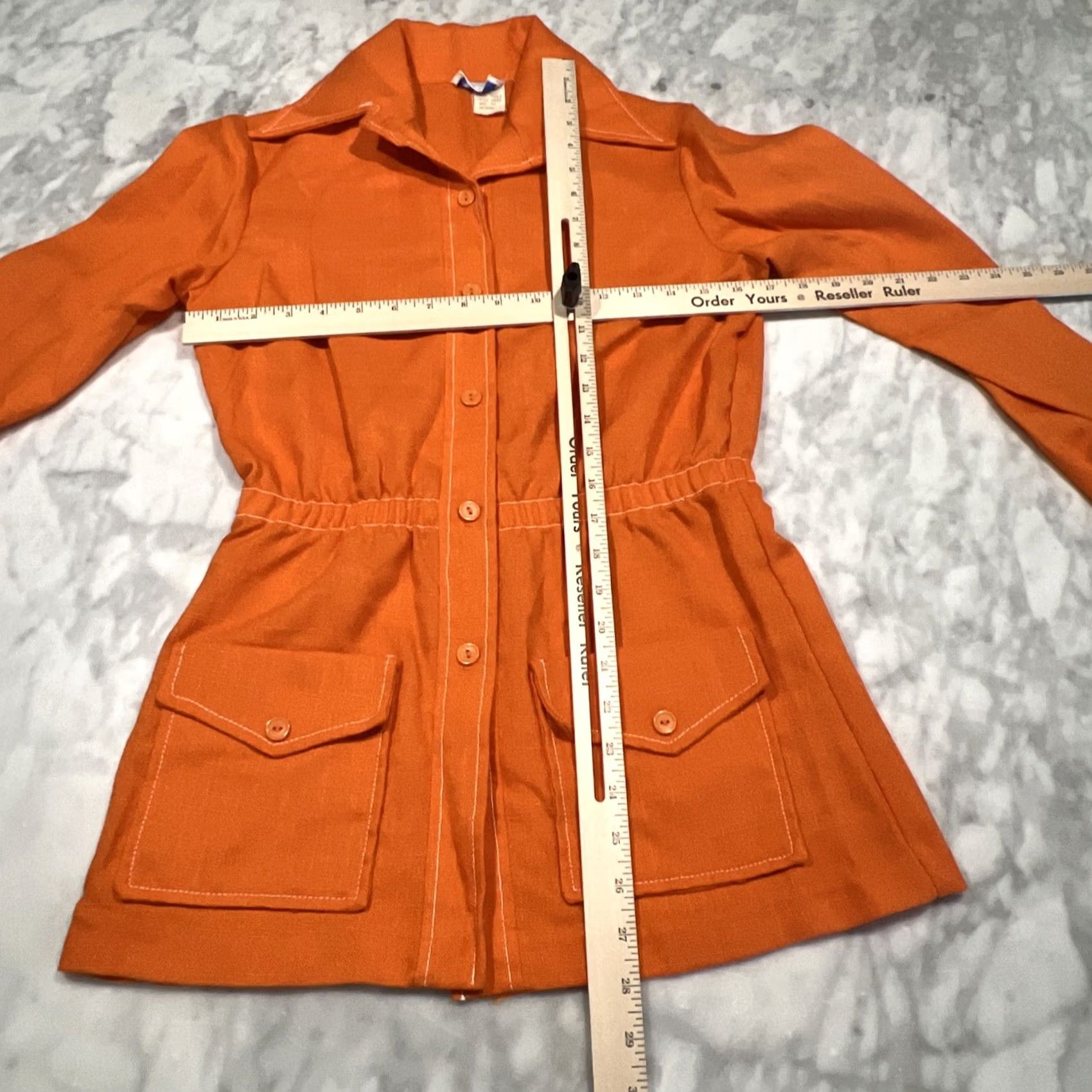 Sears VINTAGE Sears Womens Jacket Top Orange 10 Polyester Rayon 70’s Style 3183 Button Long Sleeve Mid-Length Womens Size L / US 10 / IT 46 - 7 Thumbnail