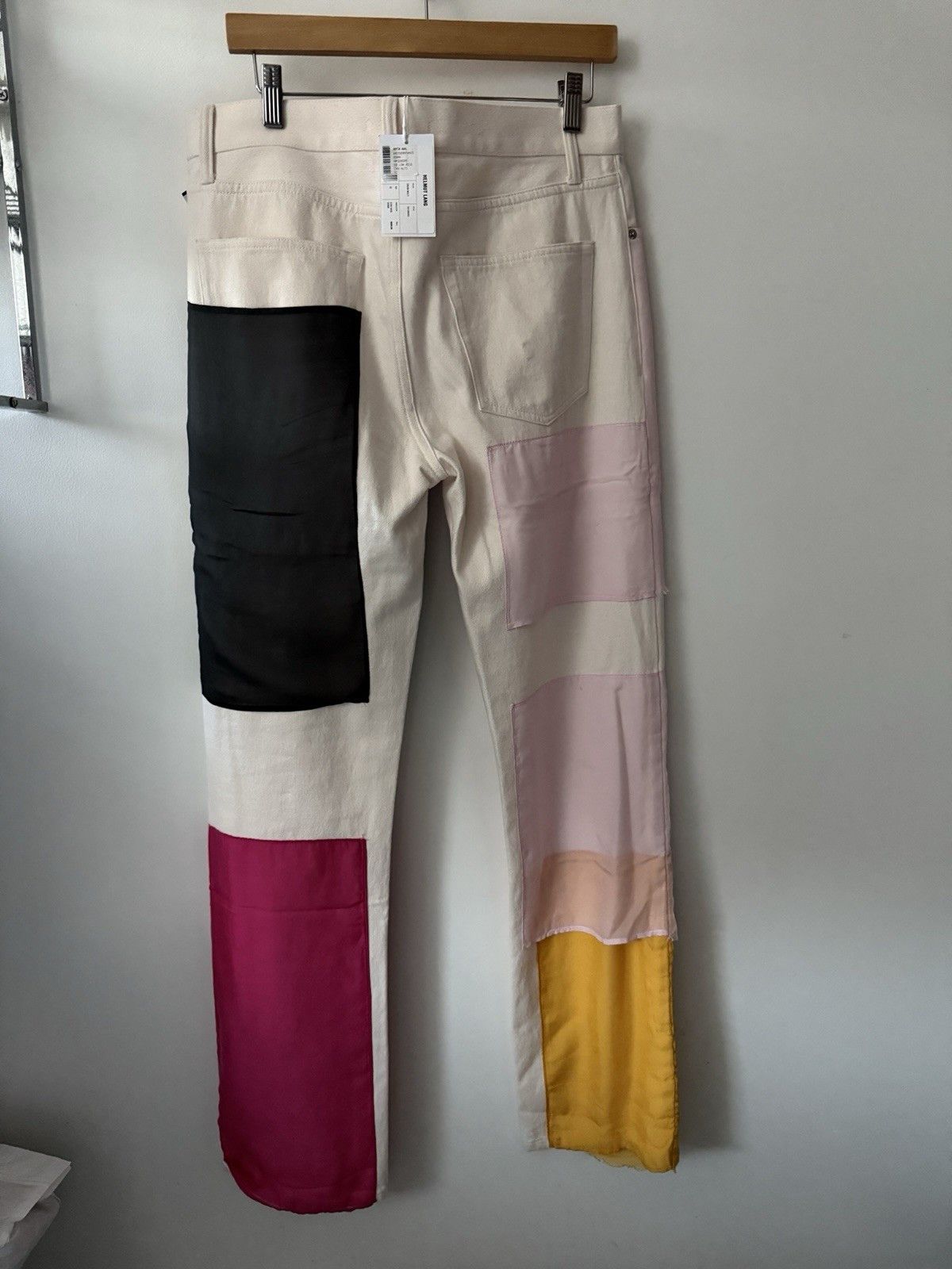 Helmut Lang Colorblock Distressed Silk Chiffon Panel Jeans Cream Size US 32 / EU 48 - 3 Thumbnail