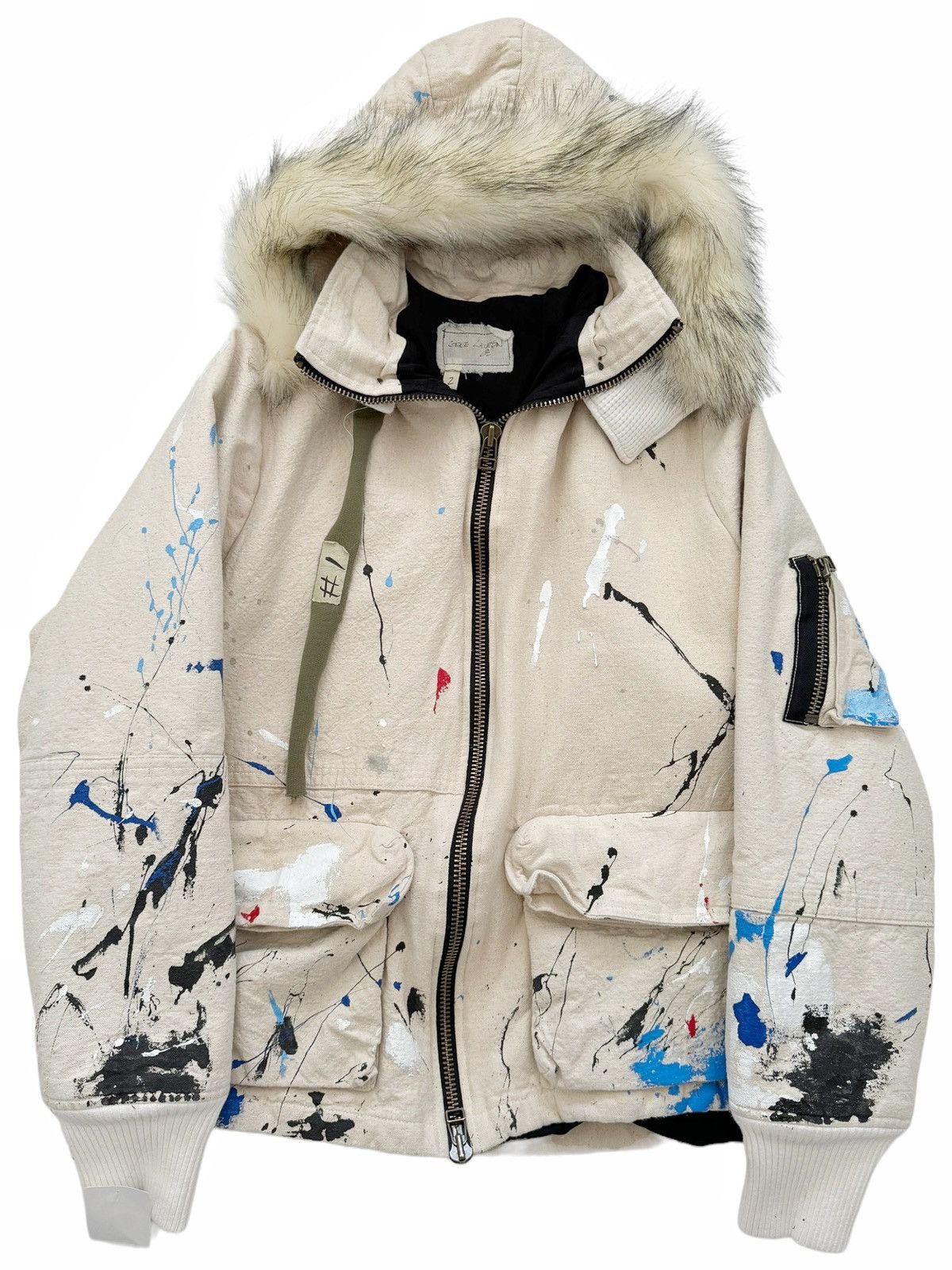 Pre-owned Greg Lauren Sz2 Sample Painted Puffer Canvas Parka In Sand