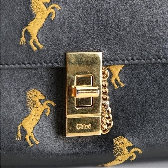 Chloe Chloé Continental Wallet Drew Horse Embroidered Leather Navy Size ONE SIZE - 5 Thumbnail