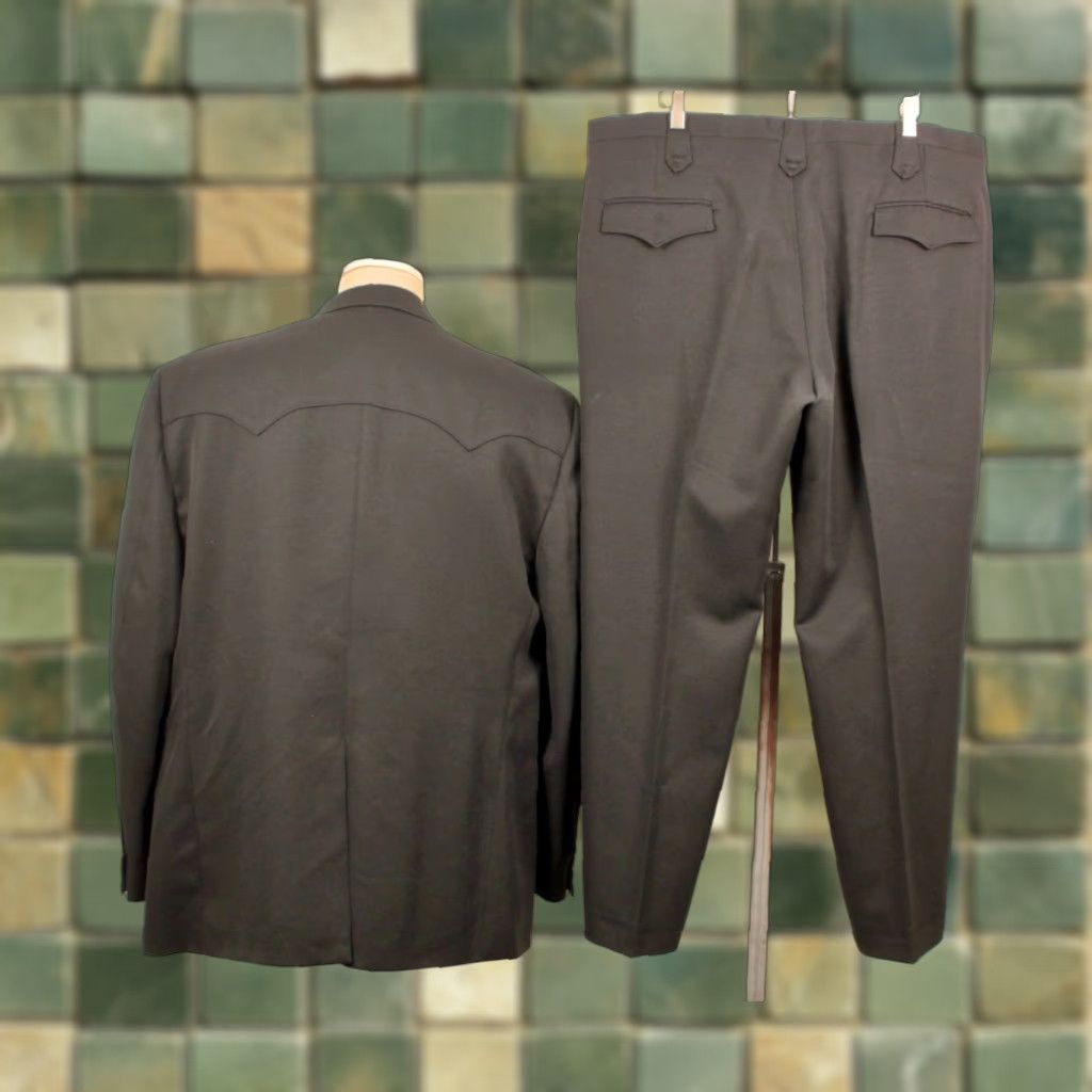 Vintage VINTAGE Men's VTG 80s 2 PC Western Style Black Leisure Suit Sz 52 R 1980s Polyester Size 52R - 1 Thumbnail