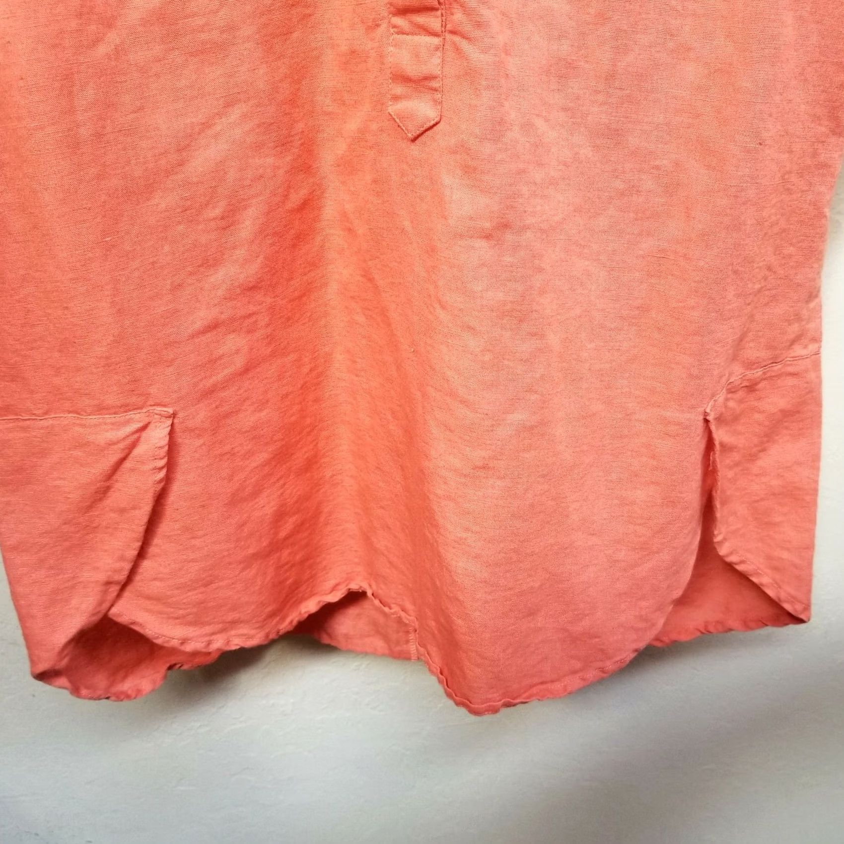 Vintage Collection L Womens Blouse Collared Henley Orange Sz 6 Cotton Linen Short Sleeve High-Low Womens Size M / US 6-8 / IT 42-44 - 4 Thumbnail