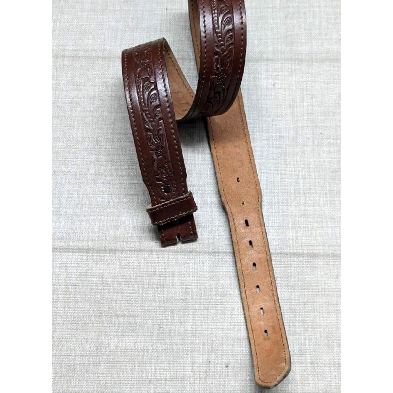 Vintage VINTAGE western belt belt brown leather COWHIDE tooled tapered 38 1-3/4" width Men 38/39 brown vintage western belt Size 38 - 3 Thumbnail