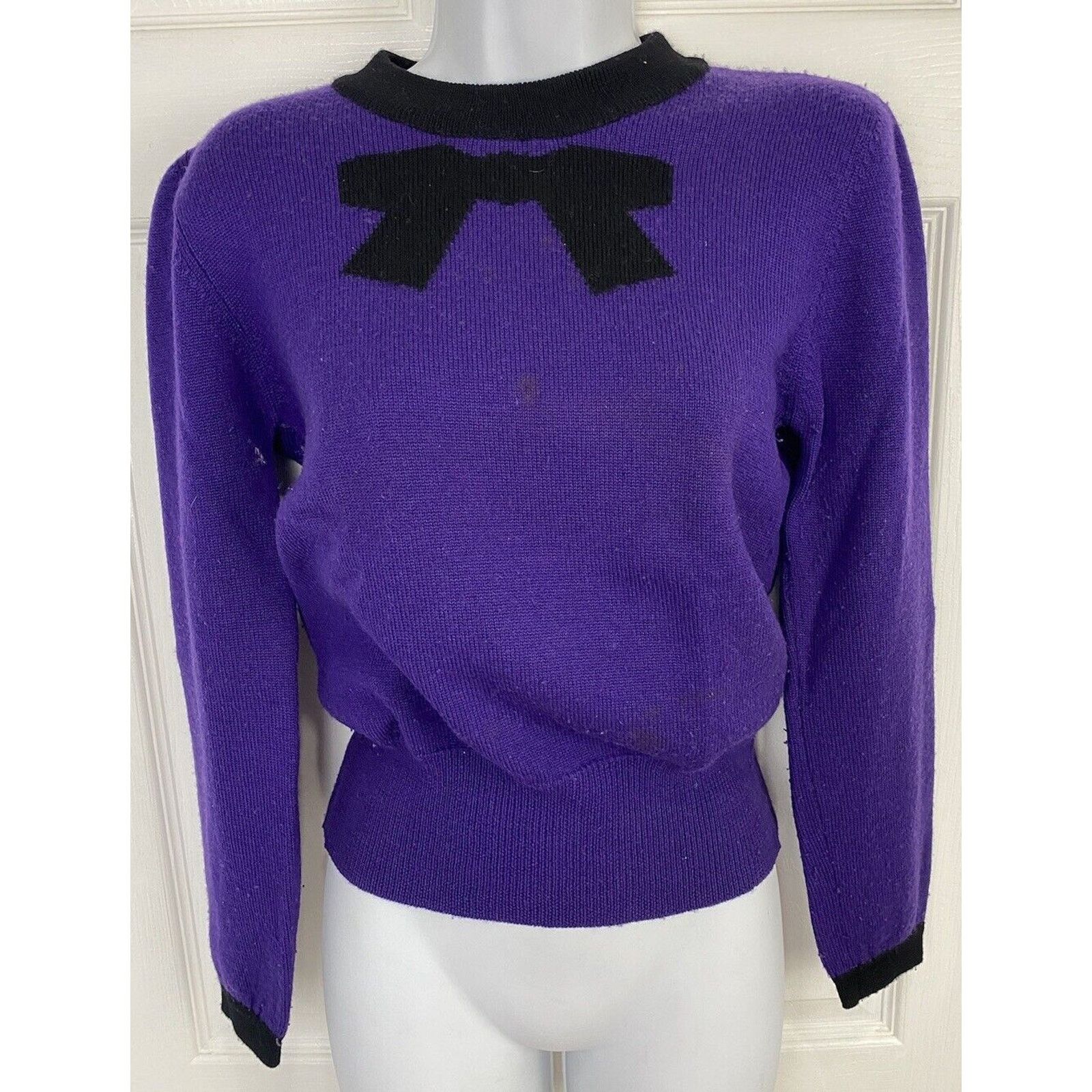 Sonia Rykiel VTG Sonia Rykiel Purple Black Bow Wool Long Sleeve Sweater Size S / US 4 / IT 40 - 1 Thumbnail