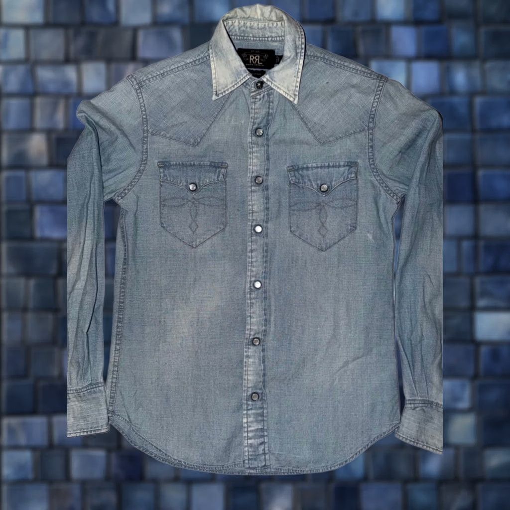 Ralph Lauren RRL RALPH LAUREN DENIM WESTERN SHIRT CONCHO BUTTON MEN Light Blue Size S Used Regular Fit Long Sleeve Cotton Button-Up Shirt Men Size US S / EU 44-46 / 1 - 1 Thumbnail