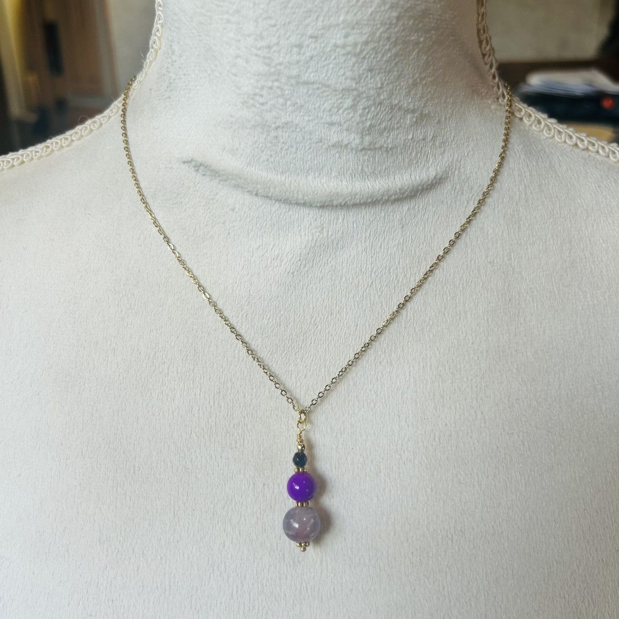 Handmade Handcrafted art glass bead drop pendant on chain necklace Size ONE SIZE - 3 Thumbnail