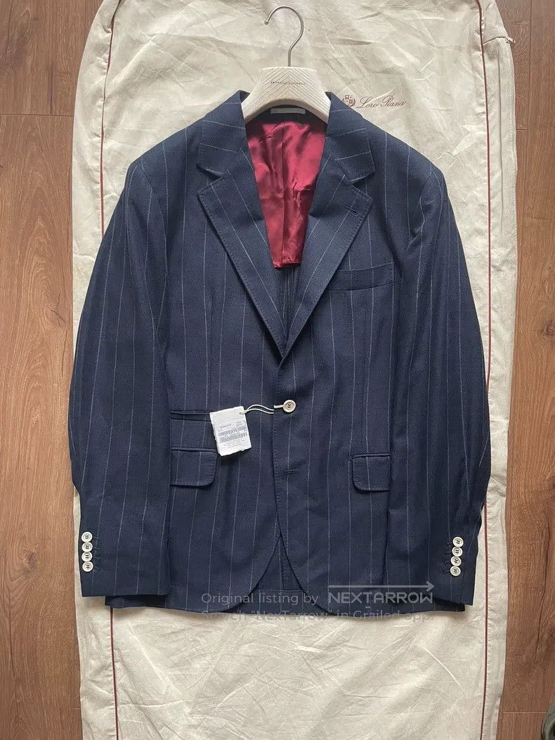 Brunello Cucinelli Brunello Cucinelli Men's Chalk Stripe Single Breasted Suit Size 50L - 1 Thumbnail