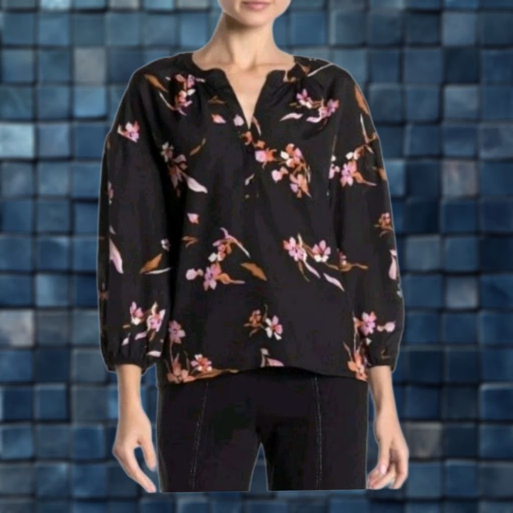 Joie JOIE Floral Printed Blouse V-Neck Short Sleeve Casual Shirt L Multicolor Womens Size L / US 10 / IT 46 - 1 Thumbnail