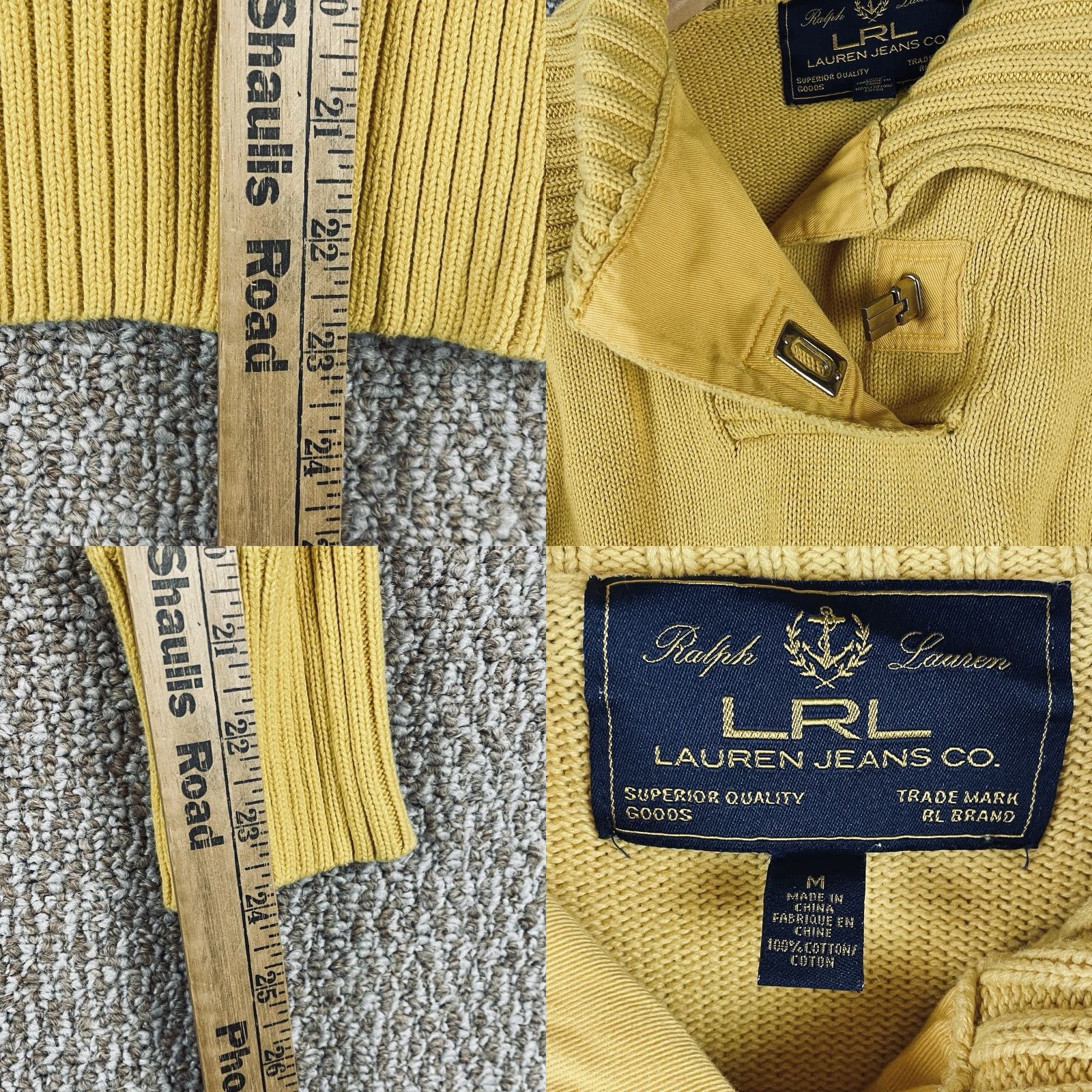 Ralph Lauren Ralph Lauren Sweater Womens M Mustard Ribbed Wrap Shawl Collar Gold Clasp E57 Square Knit Pullover Size M / US 6-8 / IT 42-44 - 8 Thumbnail