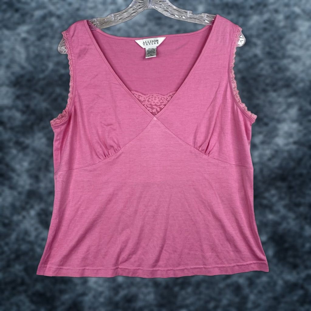Vintage Vtg Allison Taylor Top Womens XL Pink Silk Blend V-Neck Tank Camisole Retro Size XL / US 12-14 / IT 48-50 - 1 Thumbnail