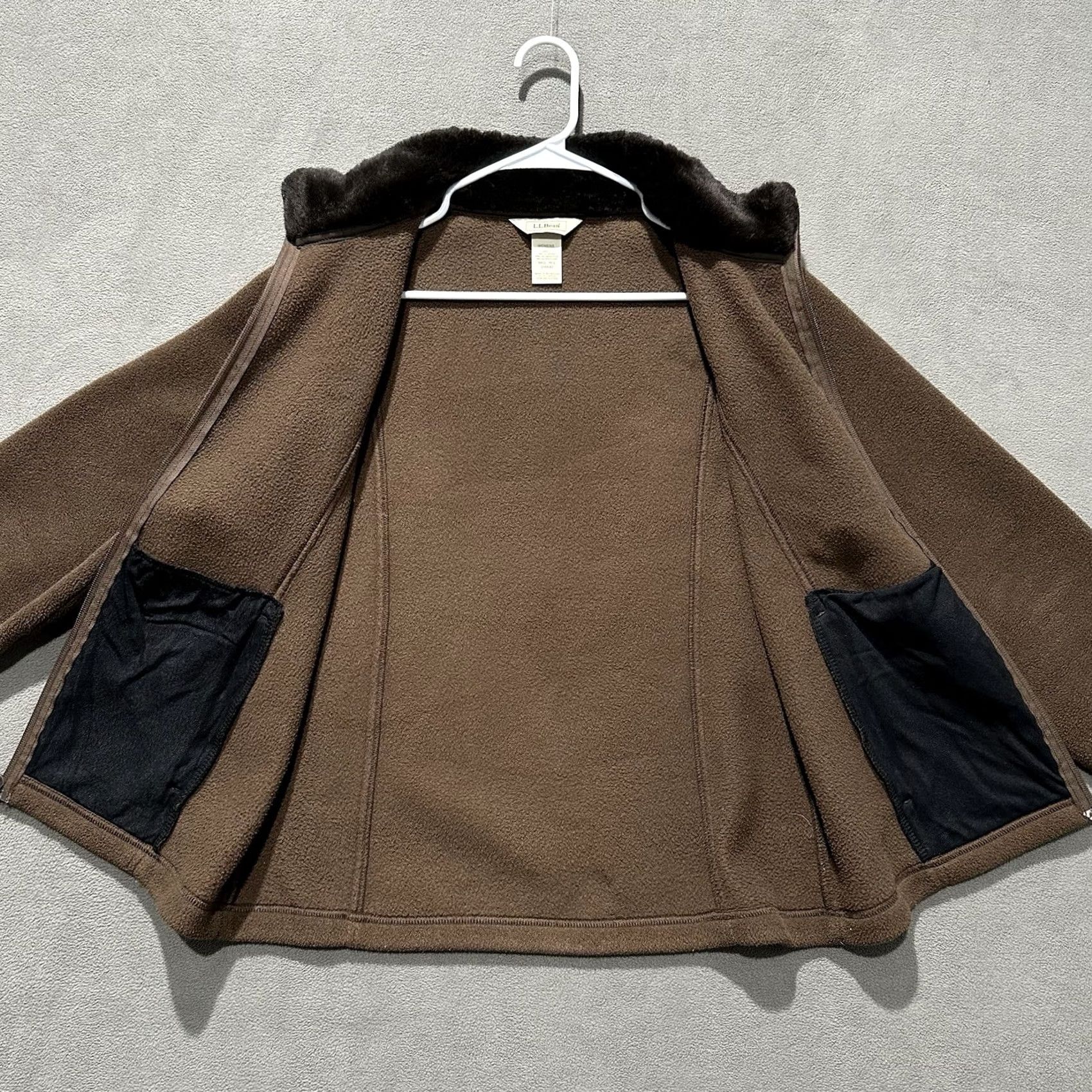 Vintage L.L. Bean Jacket Womens Medium Brown Full Zip Pockets Faux Fur Mock Neck OWK62 EUC Size M / US 6-8 / IT 42-44 - 3 Thumbnail