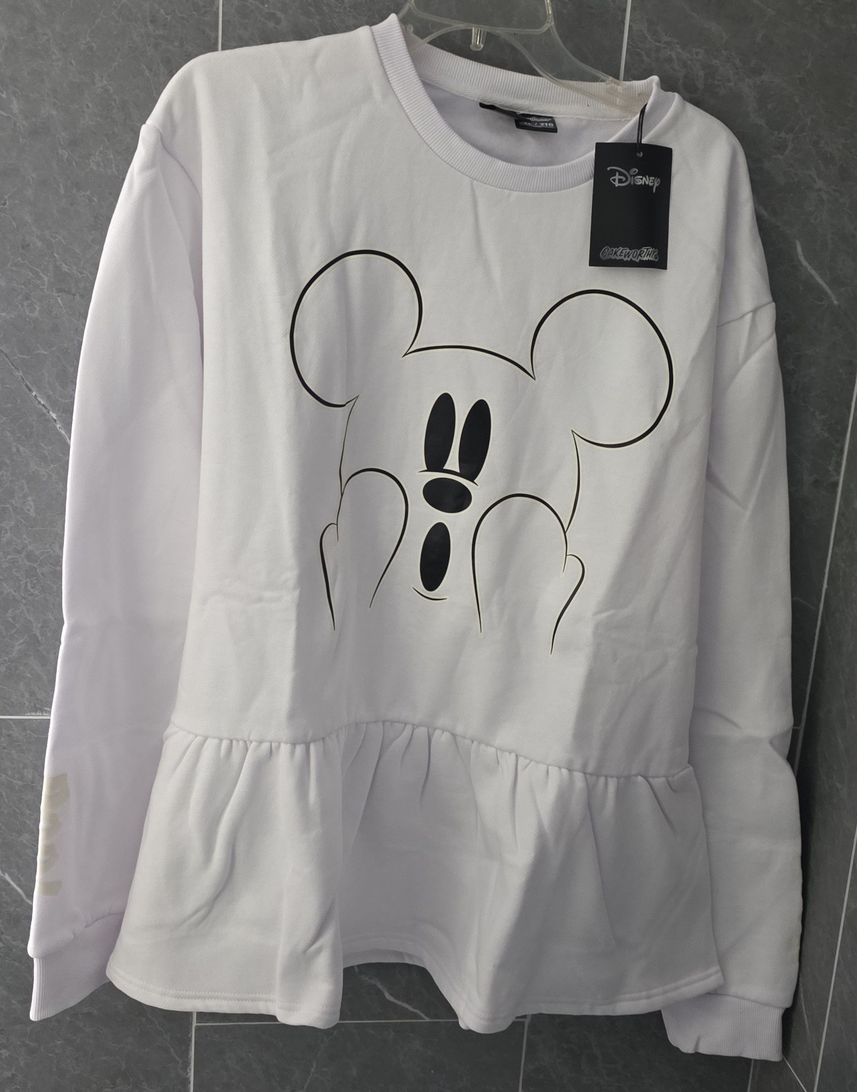 NWT Cakeworthy Mickey Ghost Peplum Crewneck XXL Boo Glow