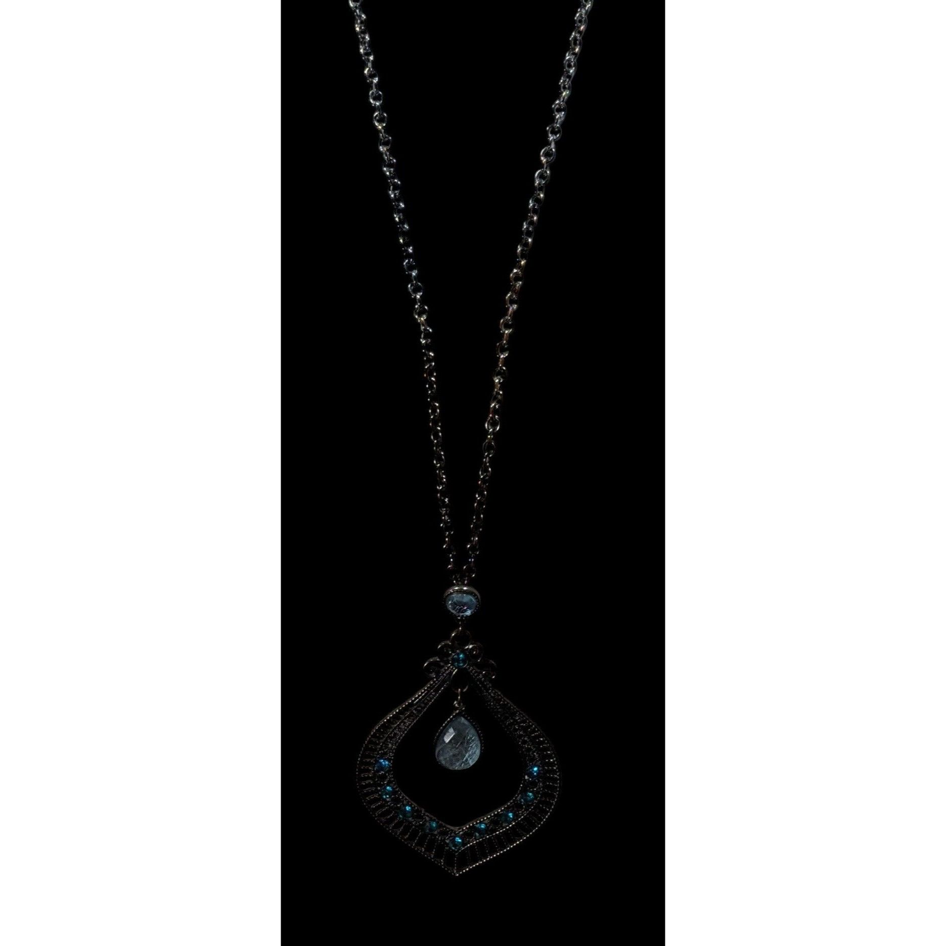 Other Bohemian Teardrop Blue Gemmed Silver Tone Pendant Necklace Size ONE SIZE - 4 Thumbnail