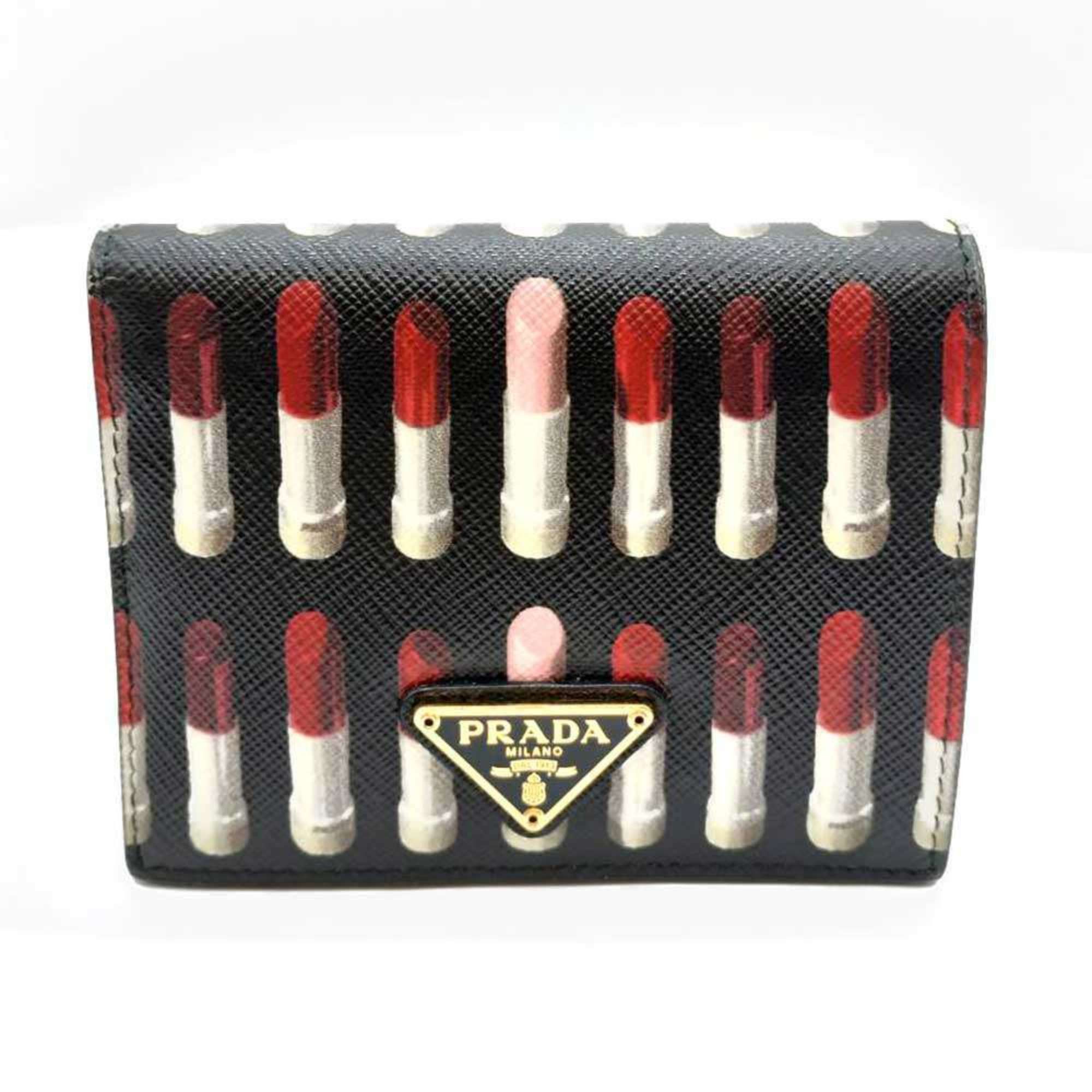 Prada Prada Bifold Triangle Wallet with Lipstick Print in Multicolored Saffiano 1MV204 Size ONE SIZE - 1 Thumbnail