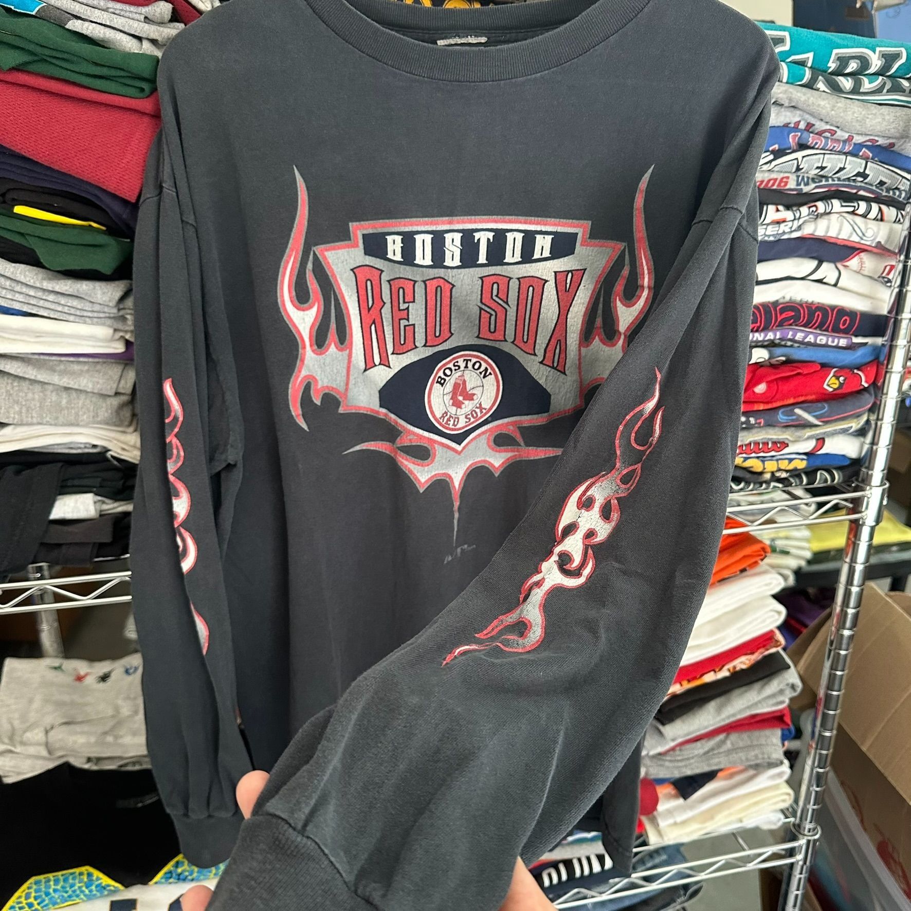 MLB Vintage Y2K Boston Red Sox Tribal Flame T-Shirt Long Sleeve Size US XL / EU 56 / 4 - 2 Thumbnail