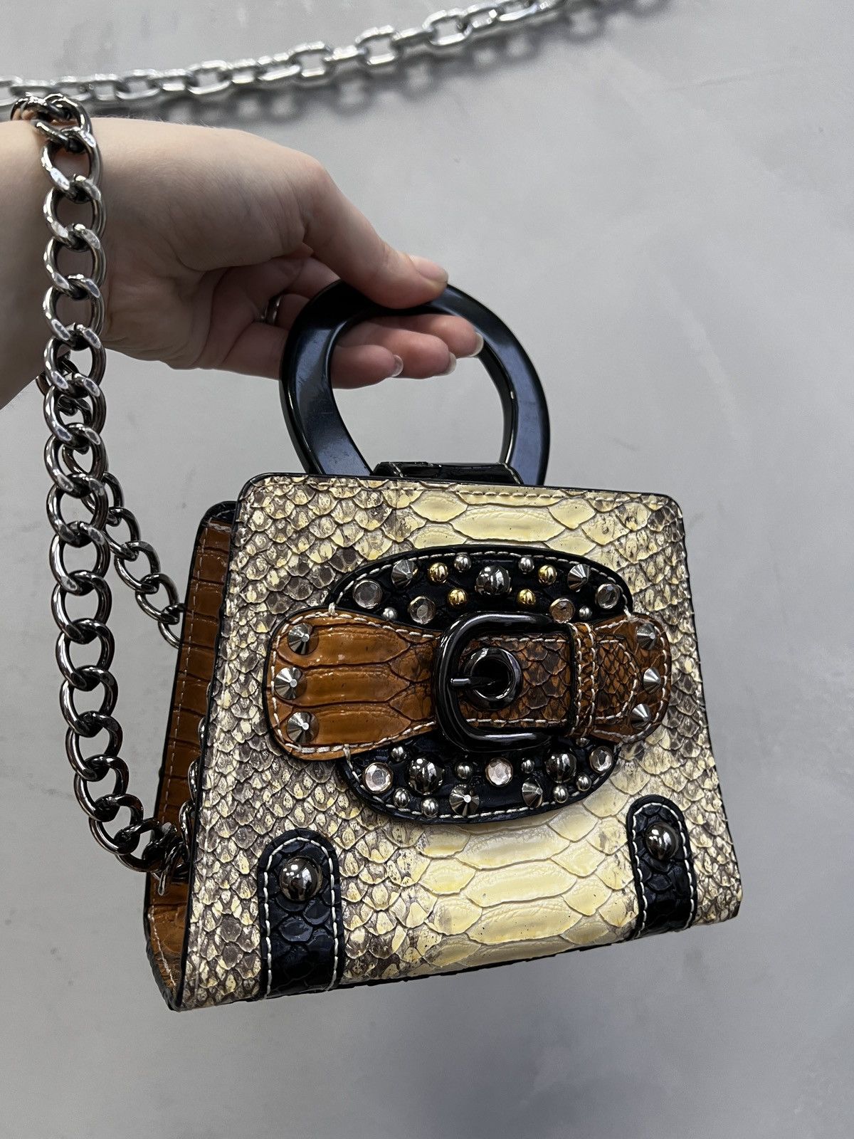 Mini bag crocodile leather studded GUESS metal chain