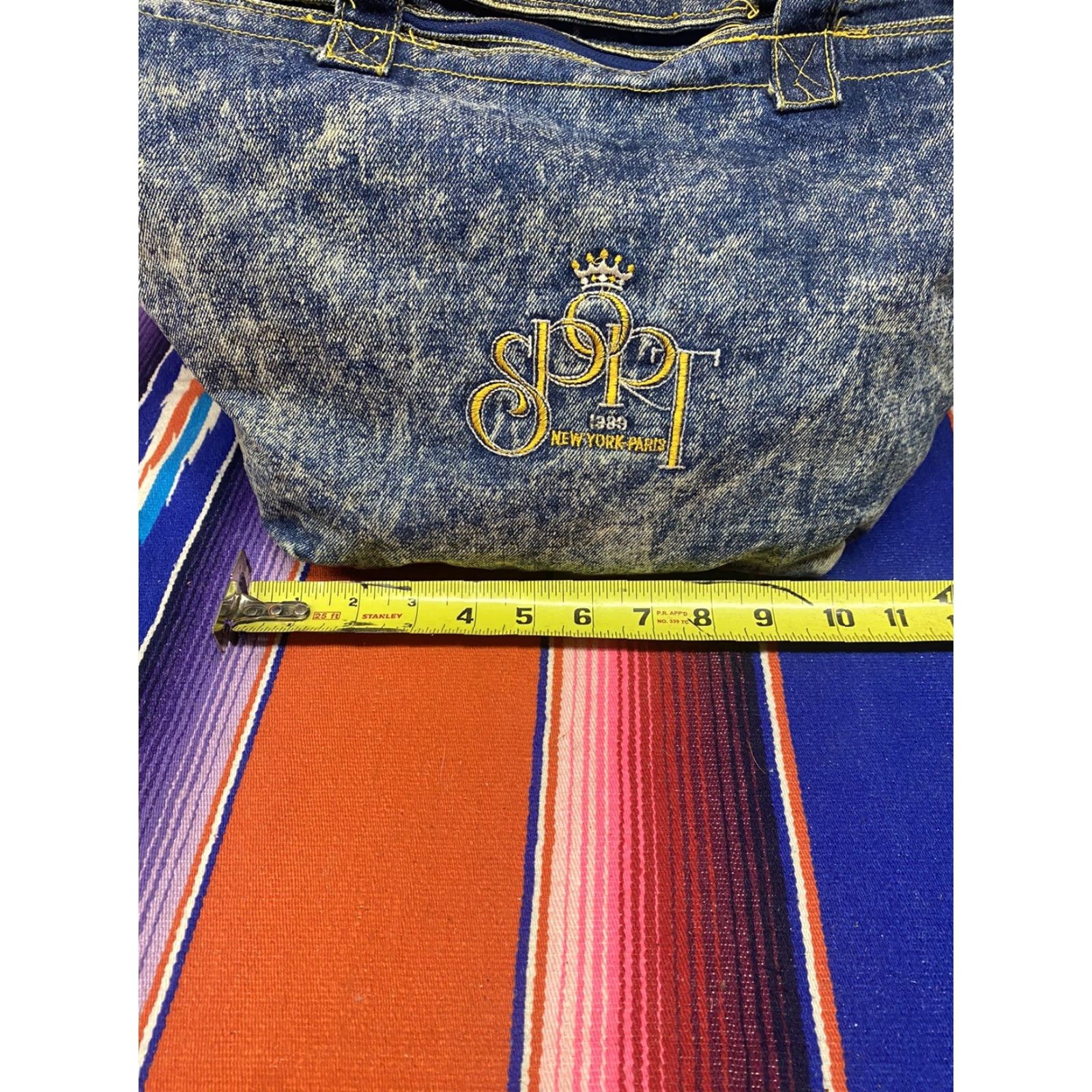 Vintage VINTAGE SPORT 1989 New York Paris Acid Wash Denim Purse Tote Large Blue Denim Tote Women Paris 1989 Vintage Sport Bag Size ONE SIZE - 5 Thumbnail