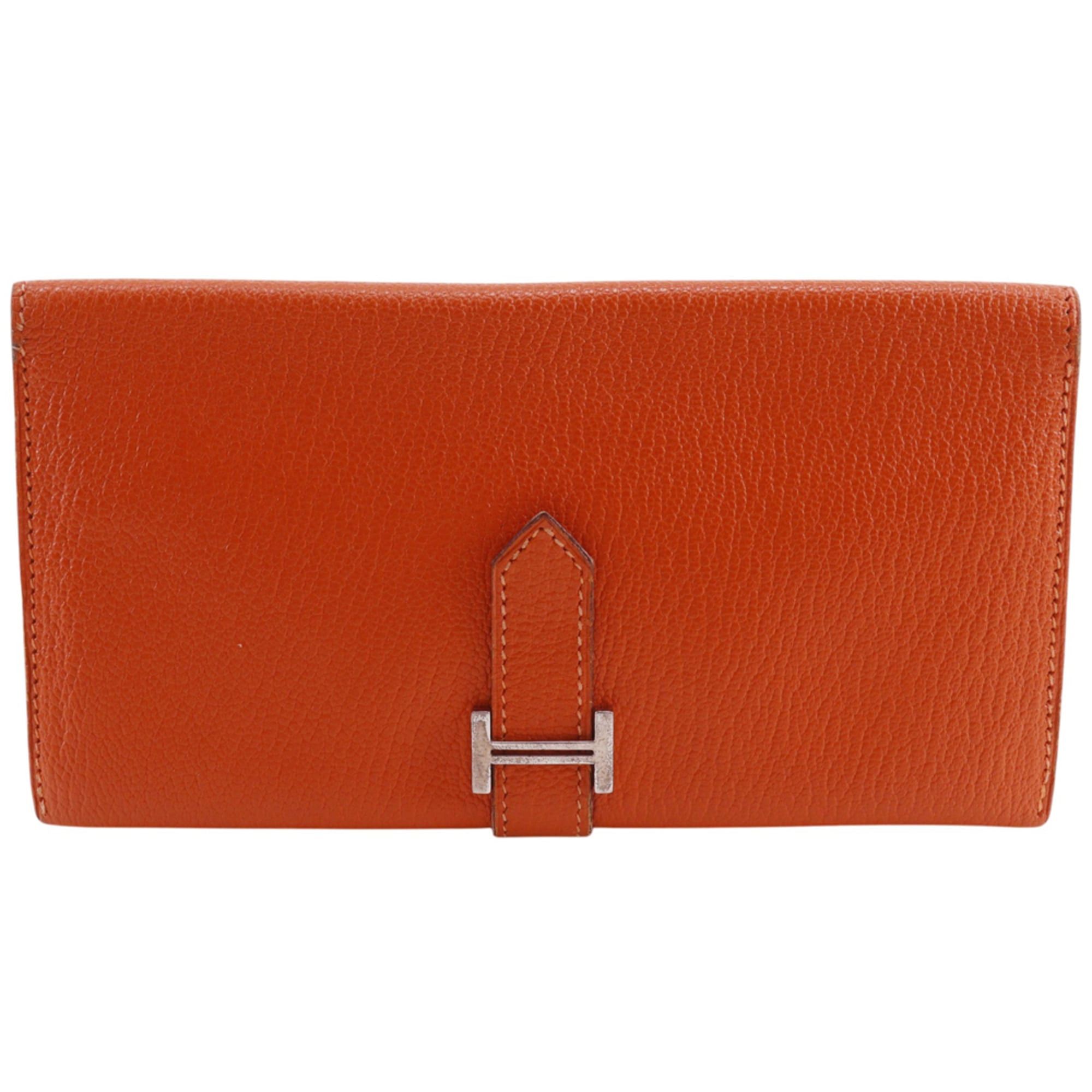 Hermes Hermes Bearn Classic Long Wallet, Chevre Leather, 2003 Model, Orange/Silver Hardware, □G (Unisex) Size ONE SIZE - 1 Thumbnail
