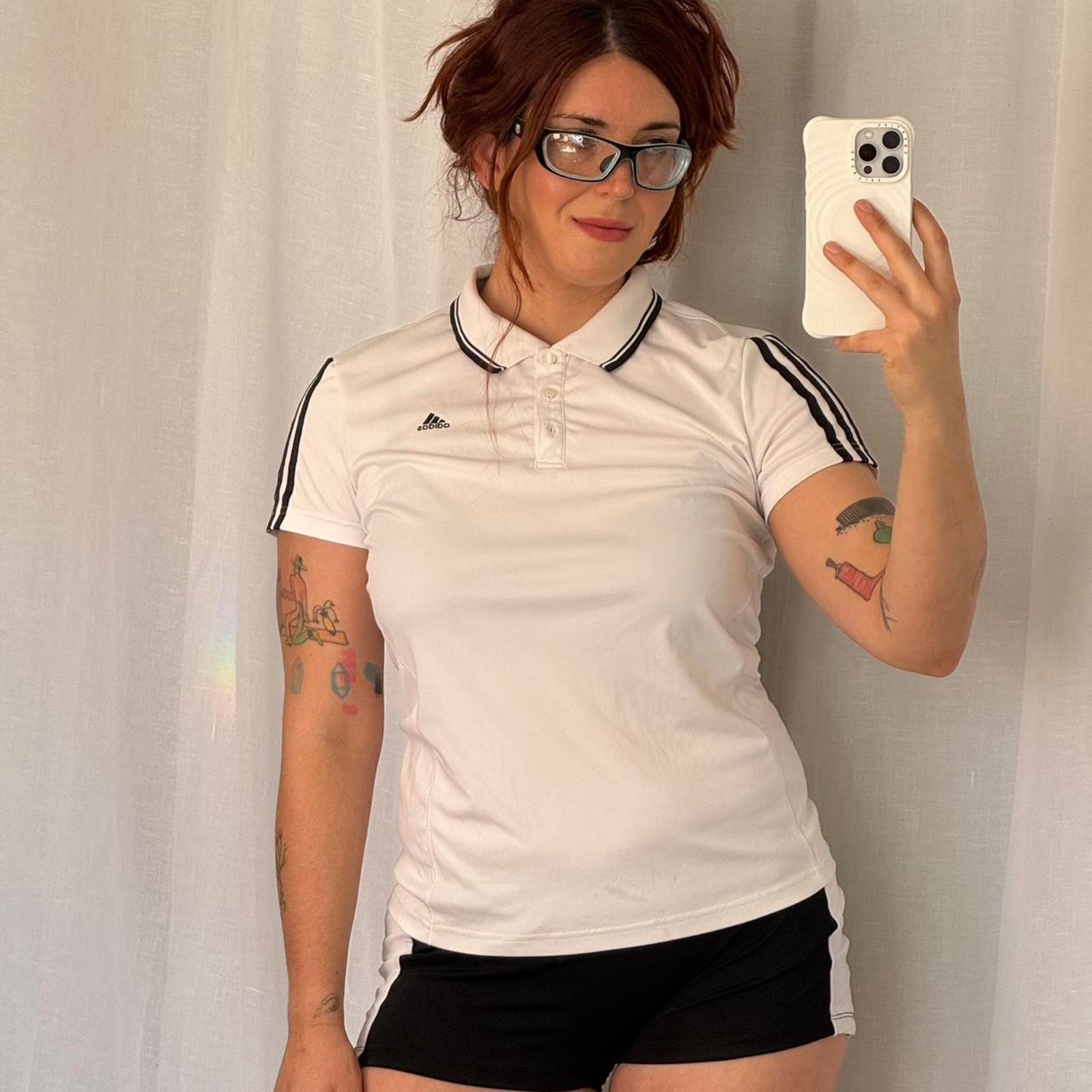 Adidas ✿ ⋆ 𓆩♡𓆪 Adidas White Stripe Polo Top 𓆩♡𓆪 ⋆ ✿ Size L / US 10 / IT 46 - 2 Thumbnail