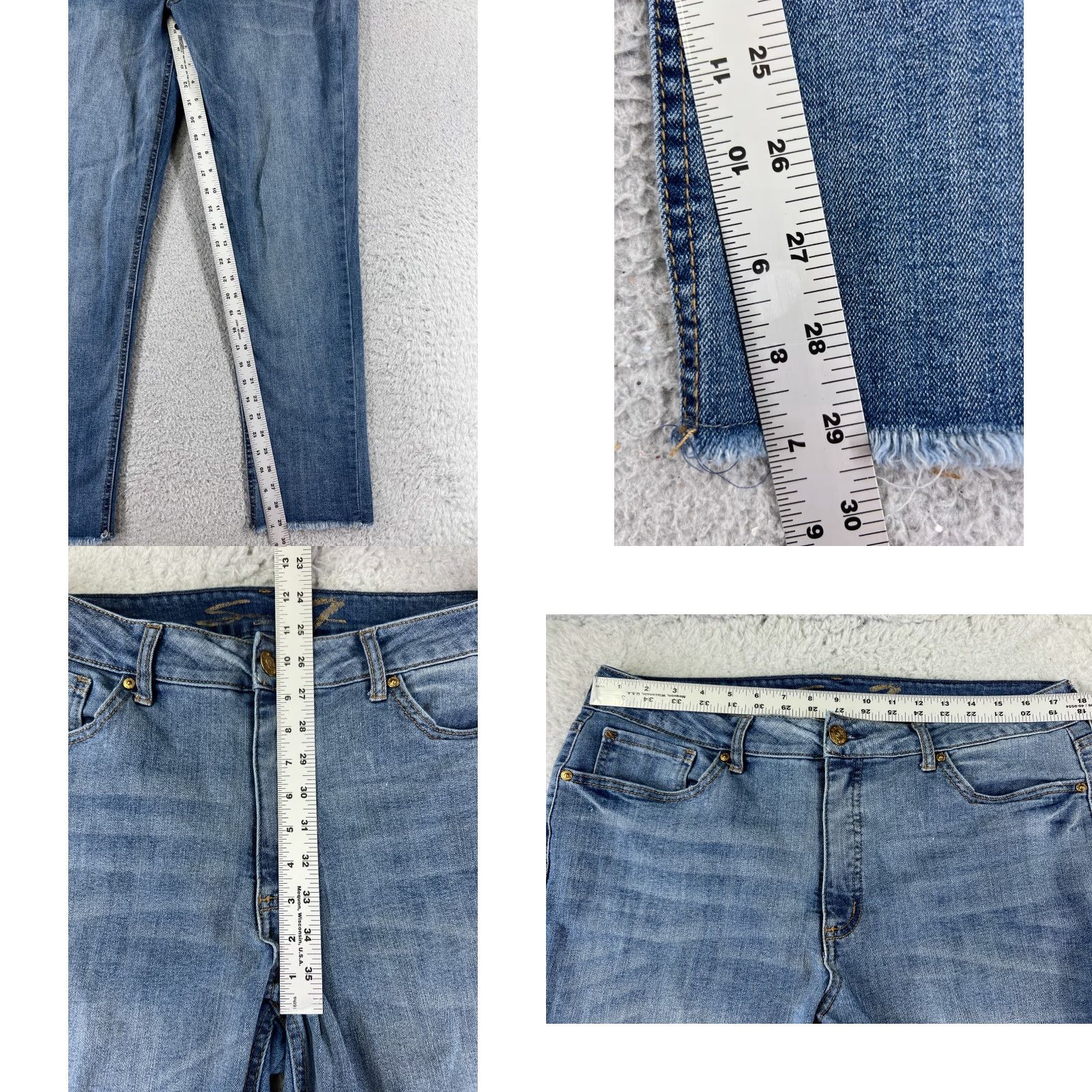 Vintage Seven7 Pants Women Blue Jean Denim Medium Wash Weekend Slim Fit Raw Hem 14 33x29 Size 36" / US 14 / IT 50 - 8 Thumbnail