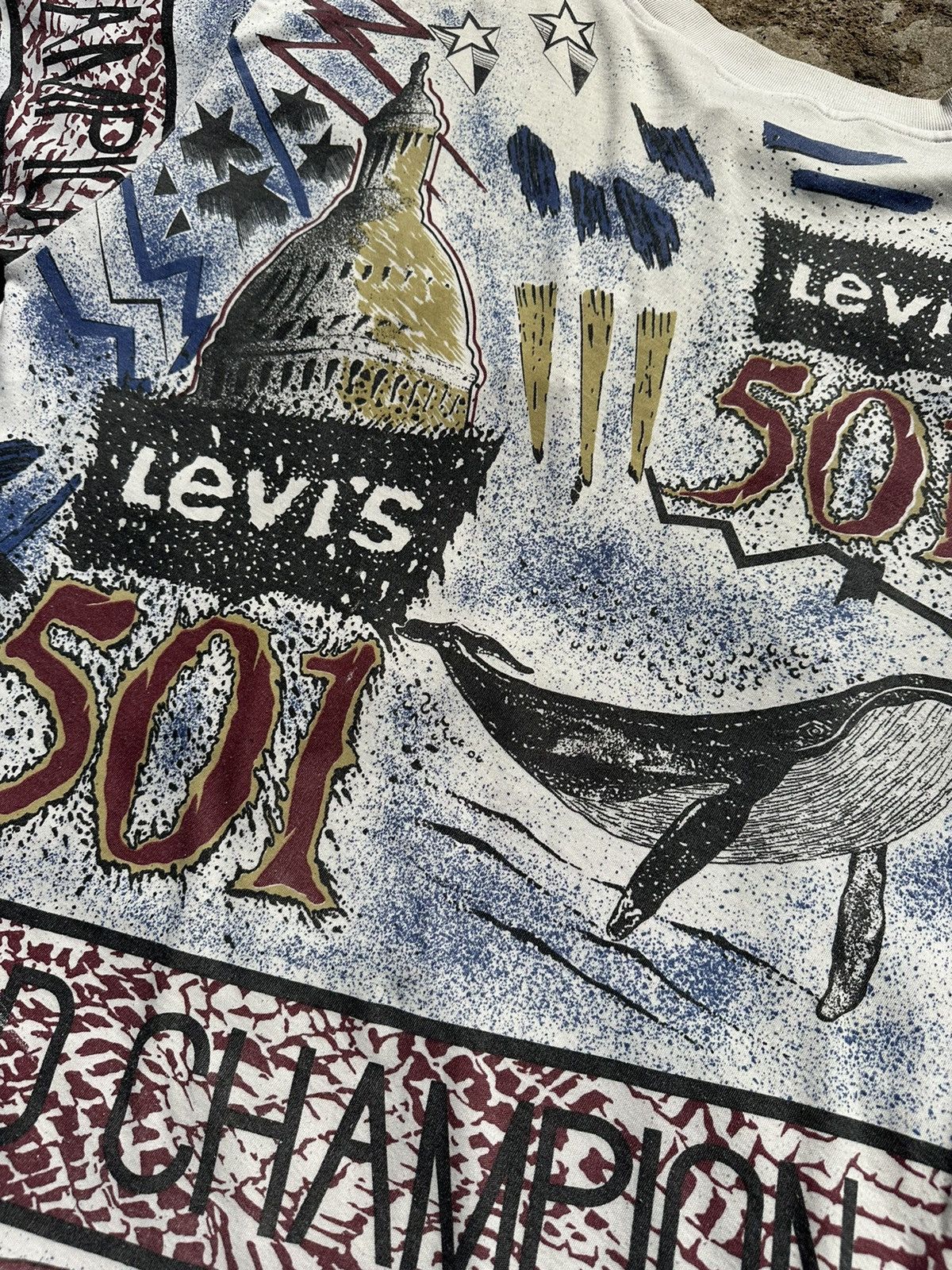 Levi's × Vintage Vintage 90s Levi’s 501 World Champion All Over Print T-Shirt Size US XL / EU 56 / 4 - 8 Thumbnail