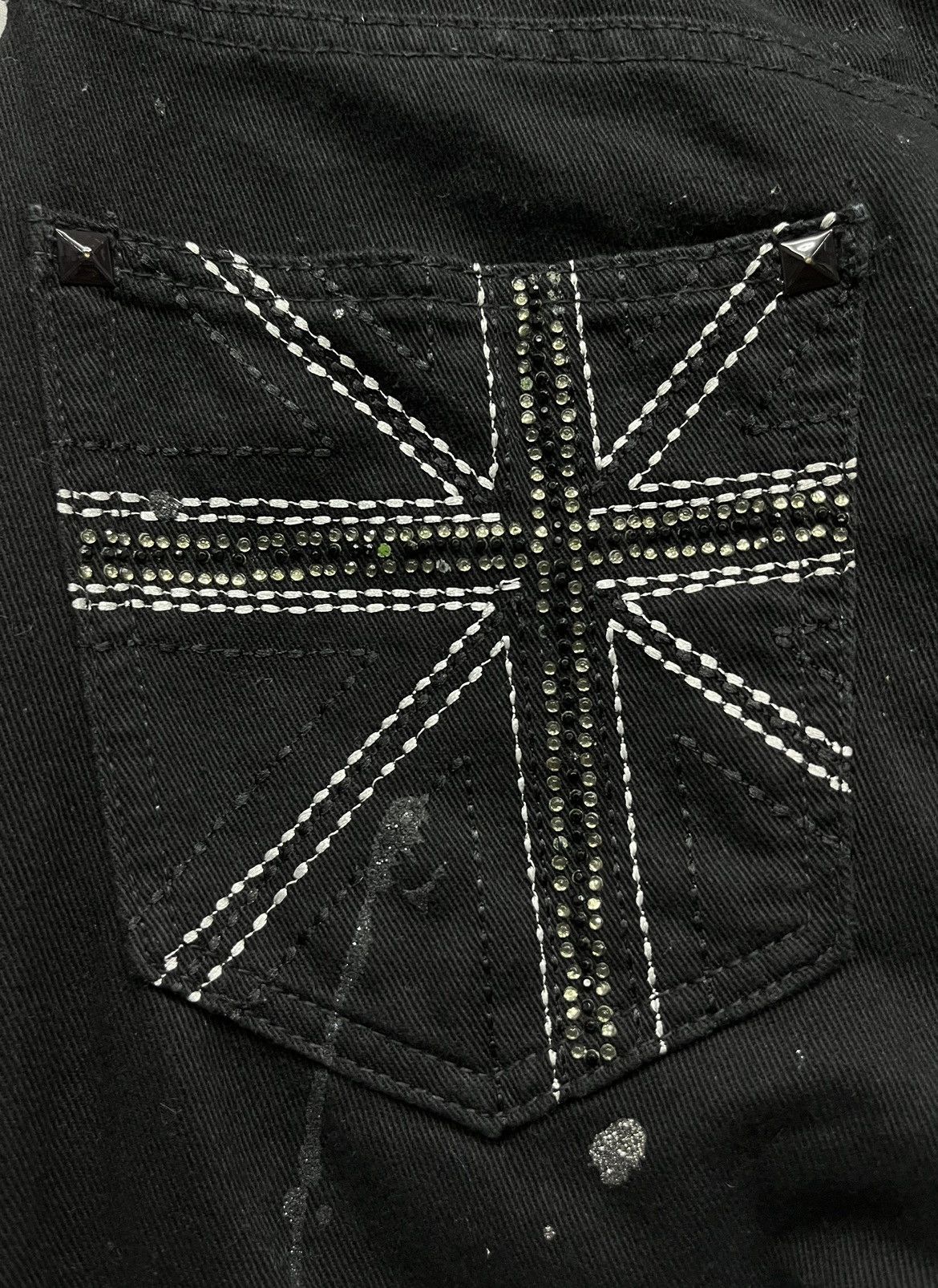 FLARE🔥SORRIDERE Glitter Splash Union Jack Punk Gothic Denim