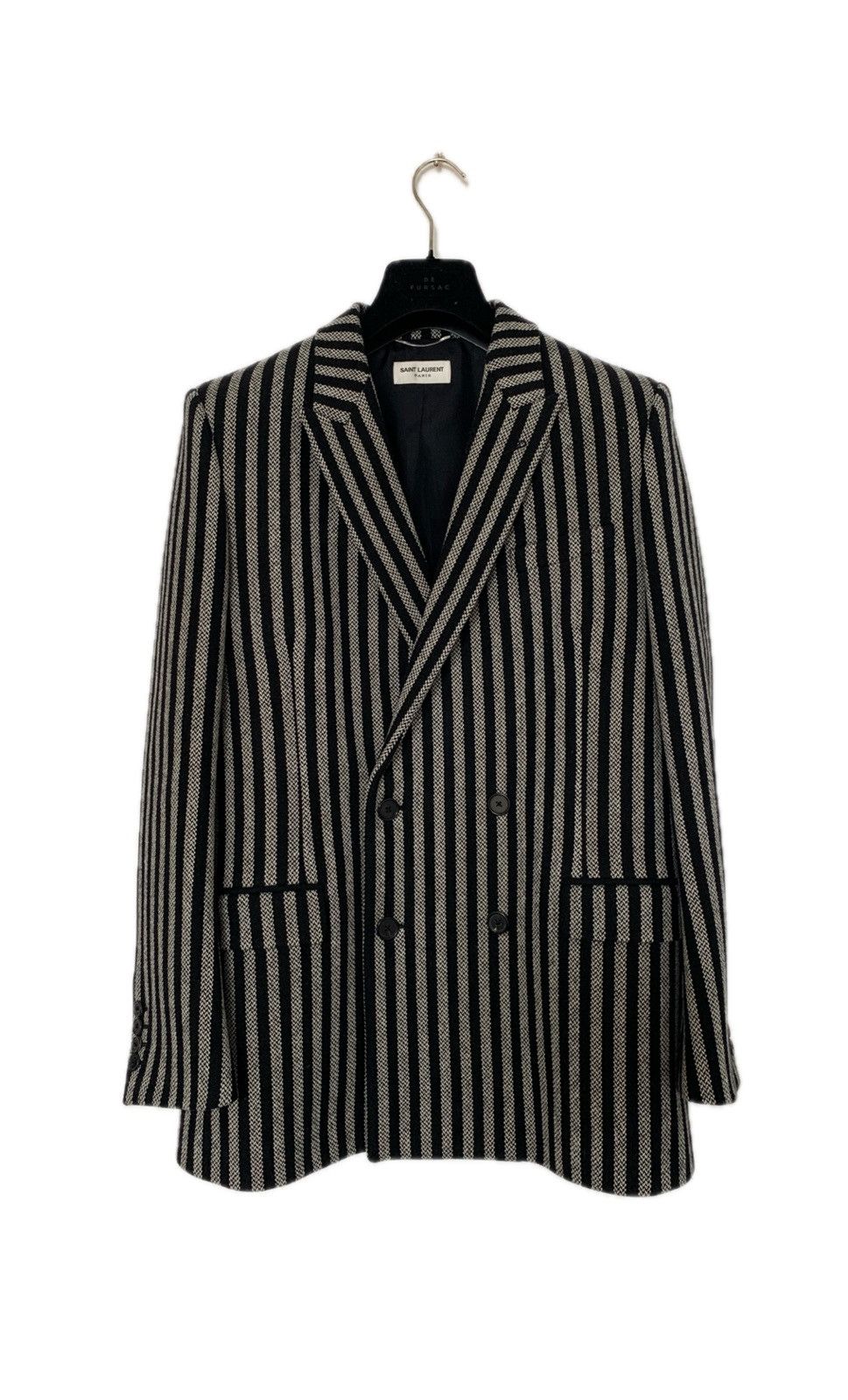 Hedi Slimane × Saint Laurent Paris FW2014 1/1 Sample Double Breasted Striped Wool Peacoat Size US M / EU 48-50 / 2 - 1 Thumbnail