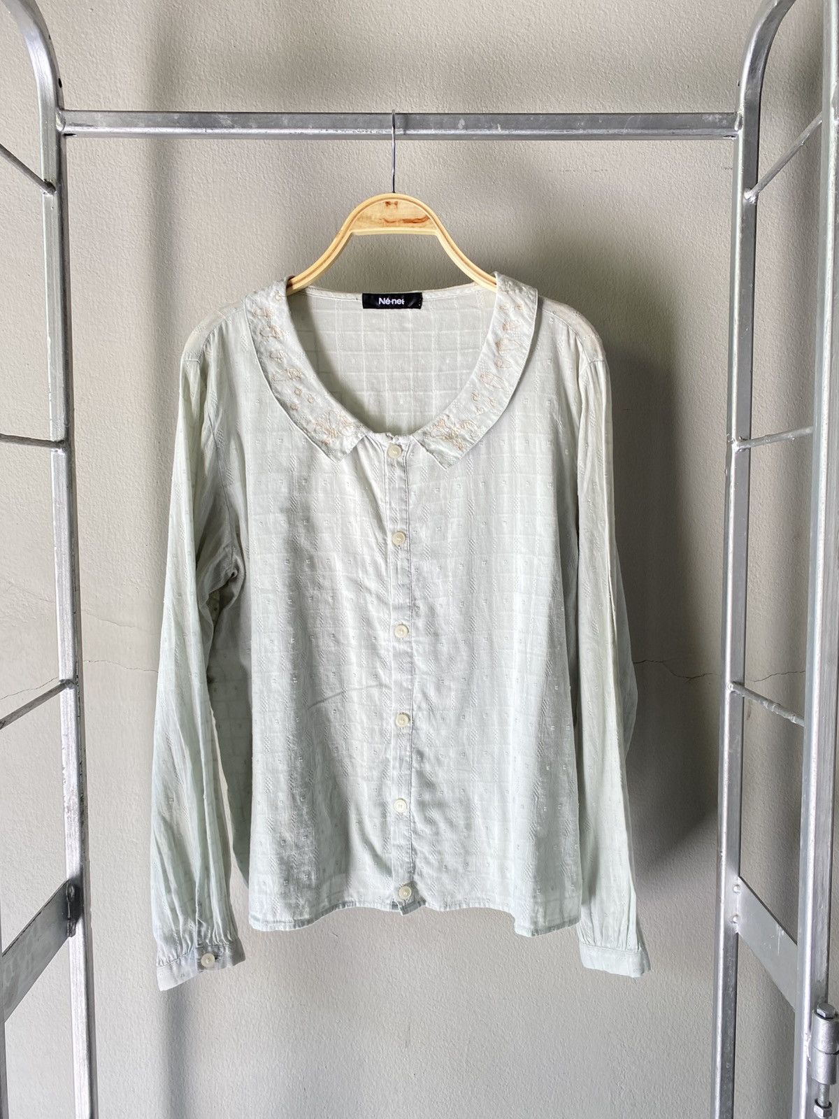 Né-net Mint Green Embroidered Peter Pan Collar Top