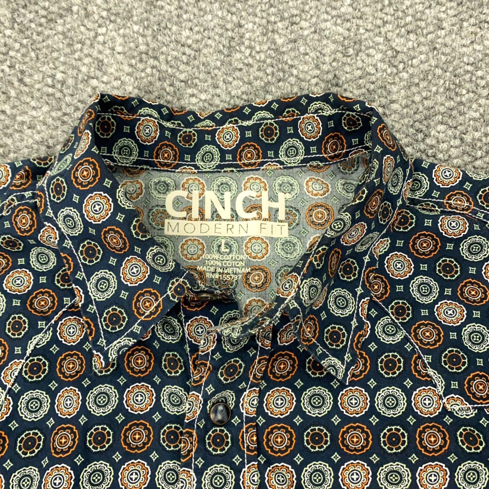 Vintage Cinch Western Shirt Geometric Print Blue Long Sleeve Pearl Snap Mens Large Pockets - Cotton, Button-Up, Casual Casualwear Size US L / EU 52-54 / 3 - 2 Thumbnail