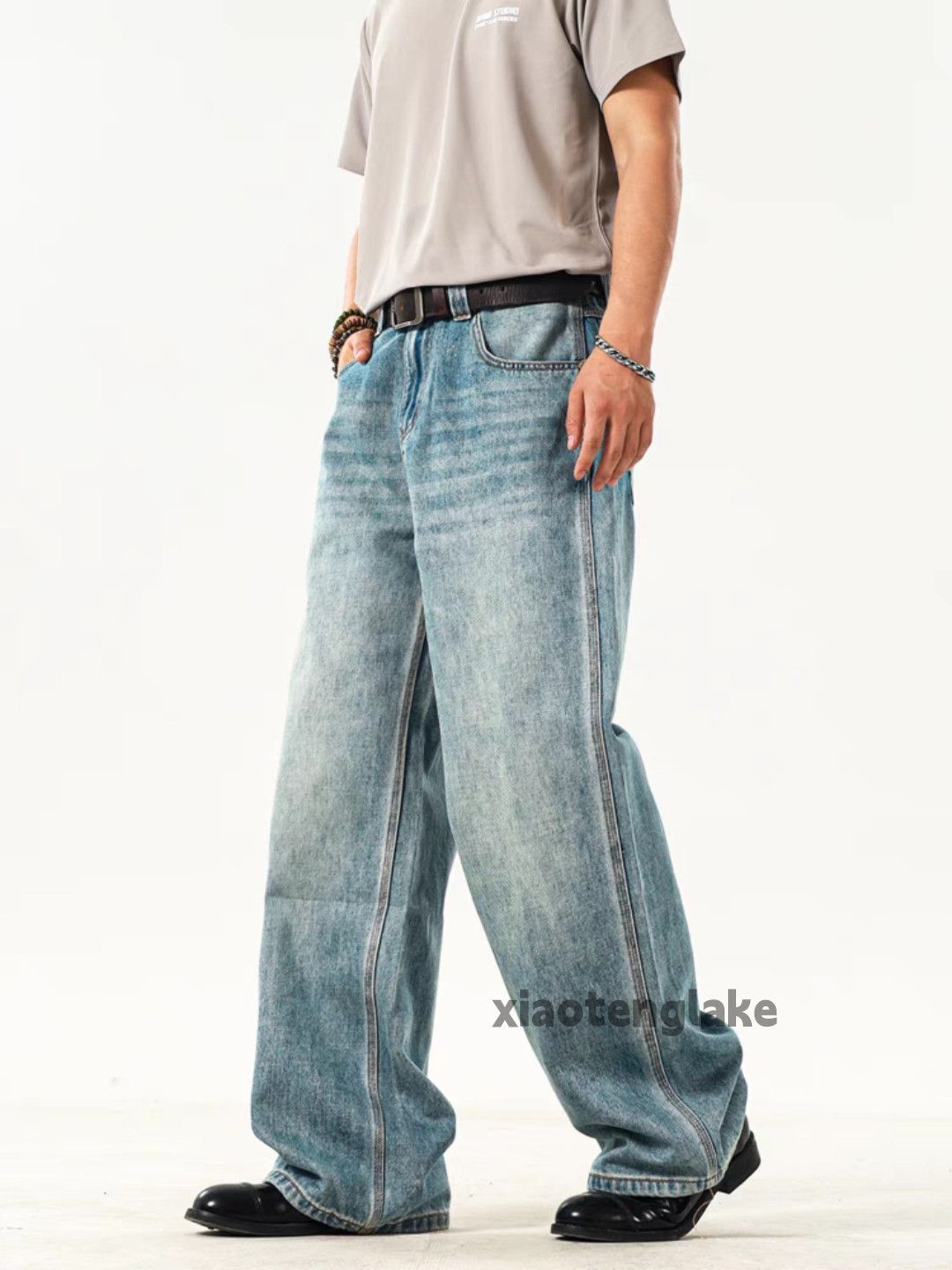 Jean Unisex washed faded loose baggy hiphop cargo jeans Size US 40 / EU 56 - 1 Thumbnail