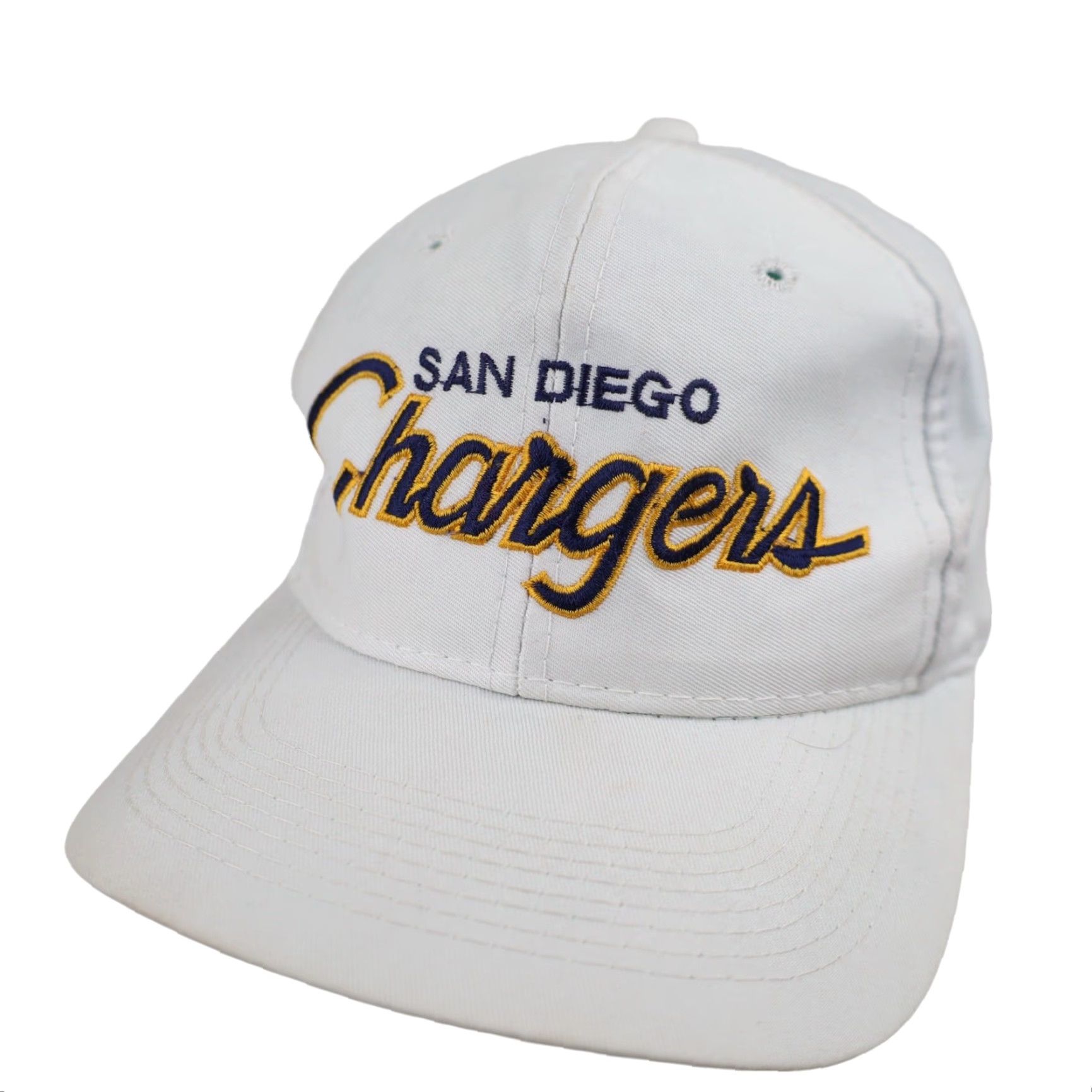 Sports Specialties VINTAGE Sport Specialties San Diego Chargers Script Spellout Snapback Hat Men One Size White Chargers Script Spellout Snapback Hat Mens Size ONE SIZE - 2 Thumbnail