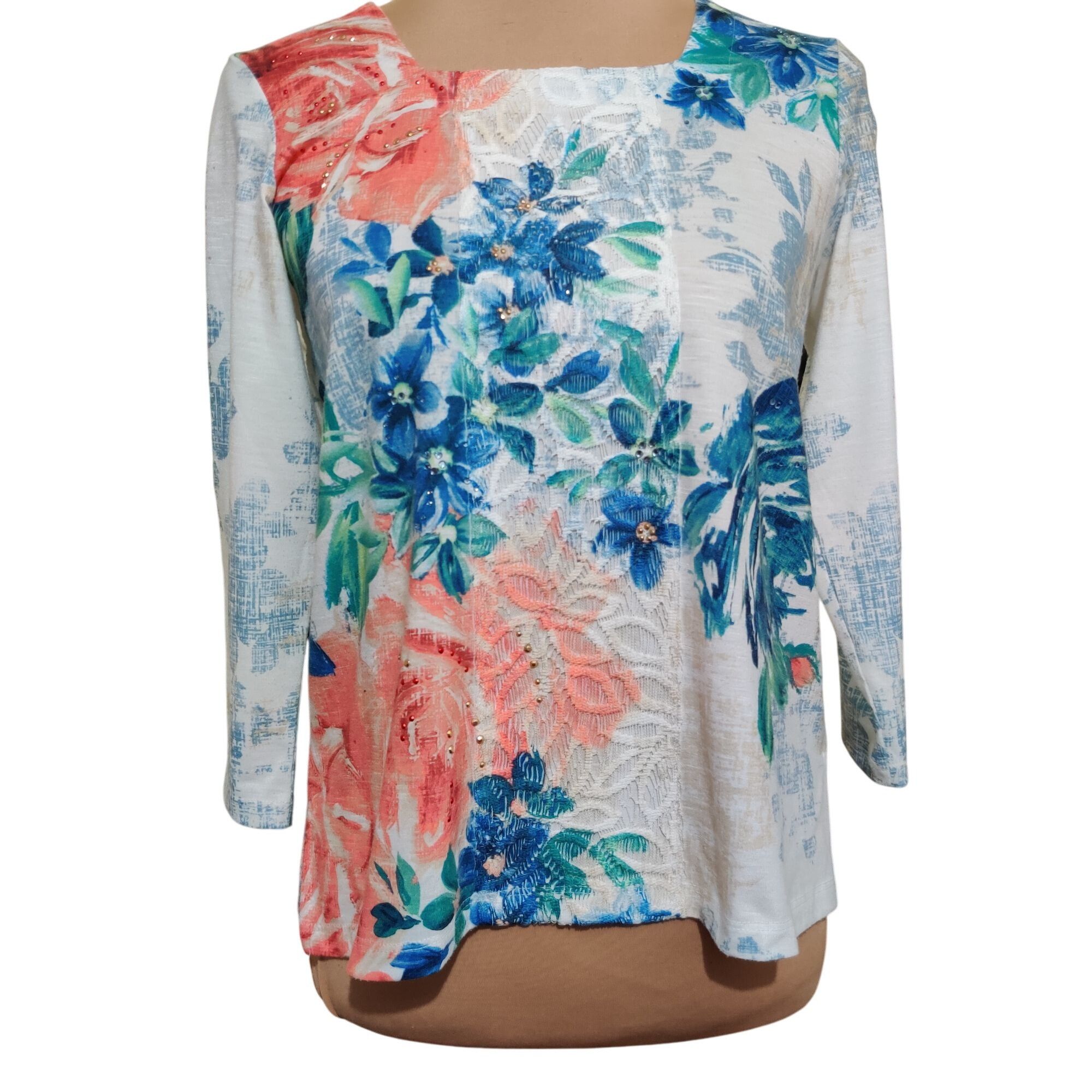 Other Alfred Dunner PS Floral Textured Blouse 3/4 Sleeve Petite So Size S / US 4 / IT 40 - 1 Thumbnail