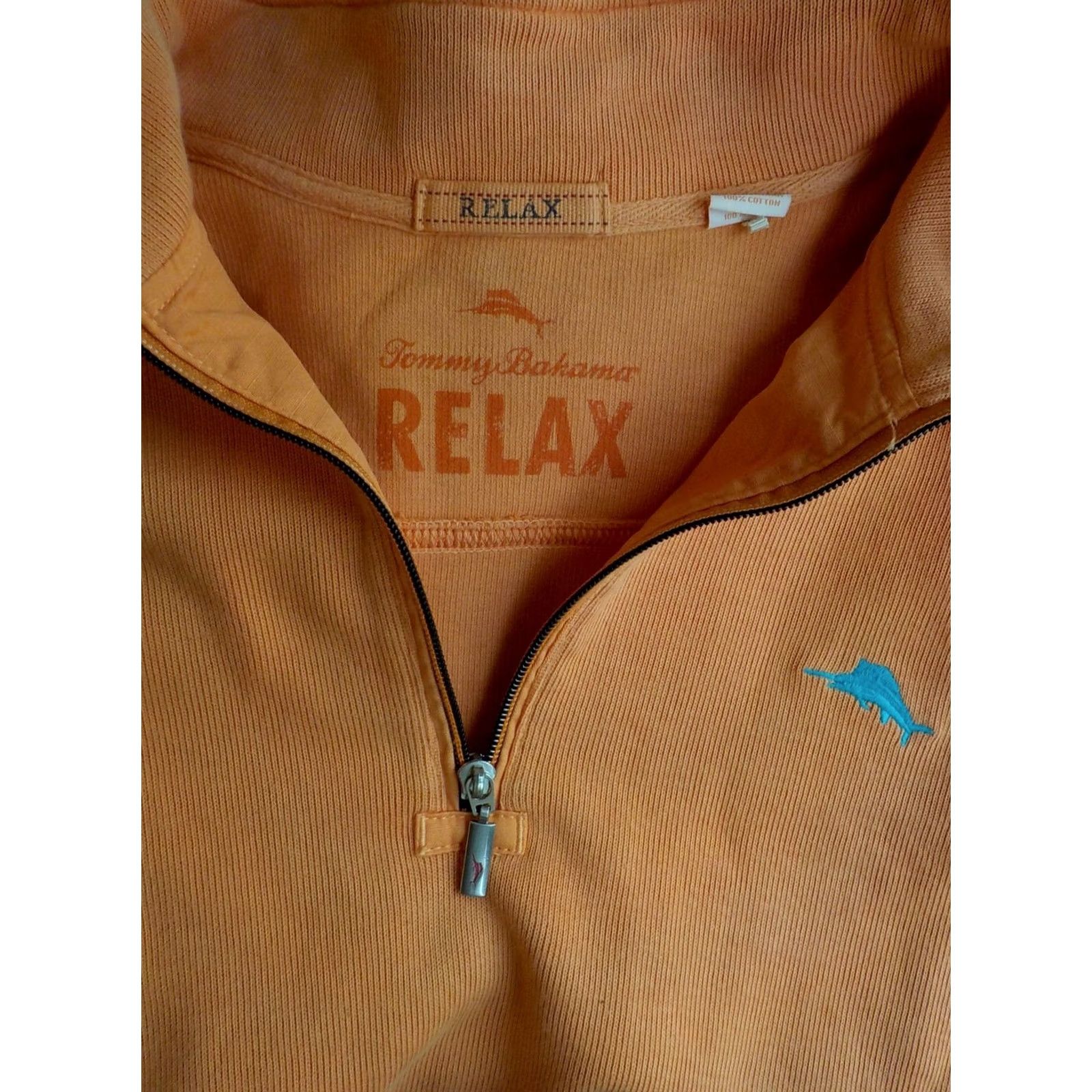 Tommy Bahama TOMMY BAHAMA Relax Sailfish Logo 1/4 Zip Peach 100% Cotton Pullover XL Large Men's Sweater Mock Neck 1/4 Zip Relaxed Fit Shirt Size US L / EU 52-54 / 3 - 5 Thumbnail