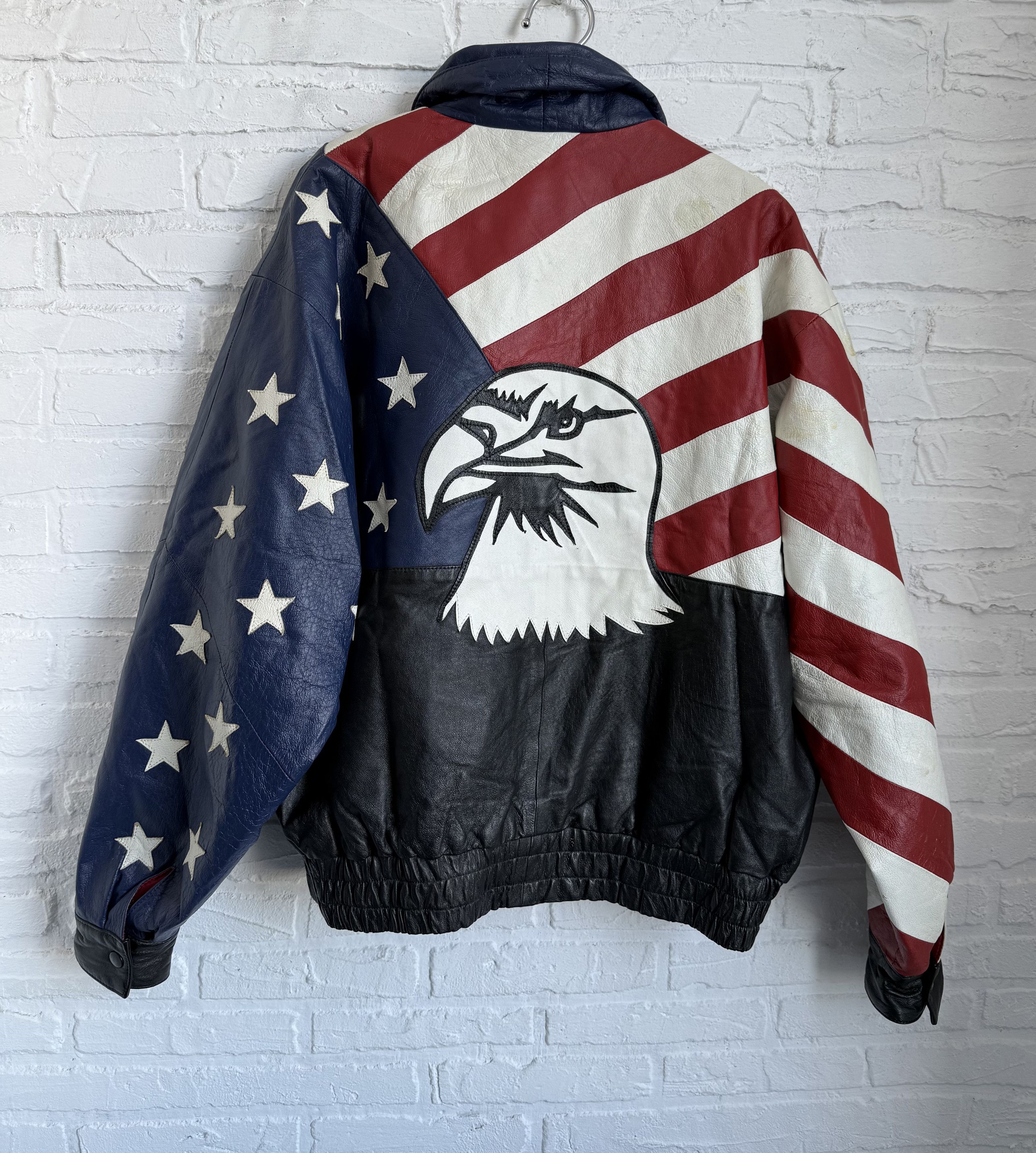 Genuine Leather Vintage 90s Italian Leather Bomber Jacket Eagle USA FLAG Size US L / EU 52-54 / 3 - 2 Thumbnail