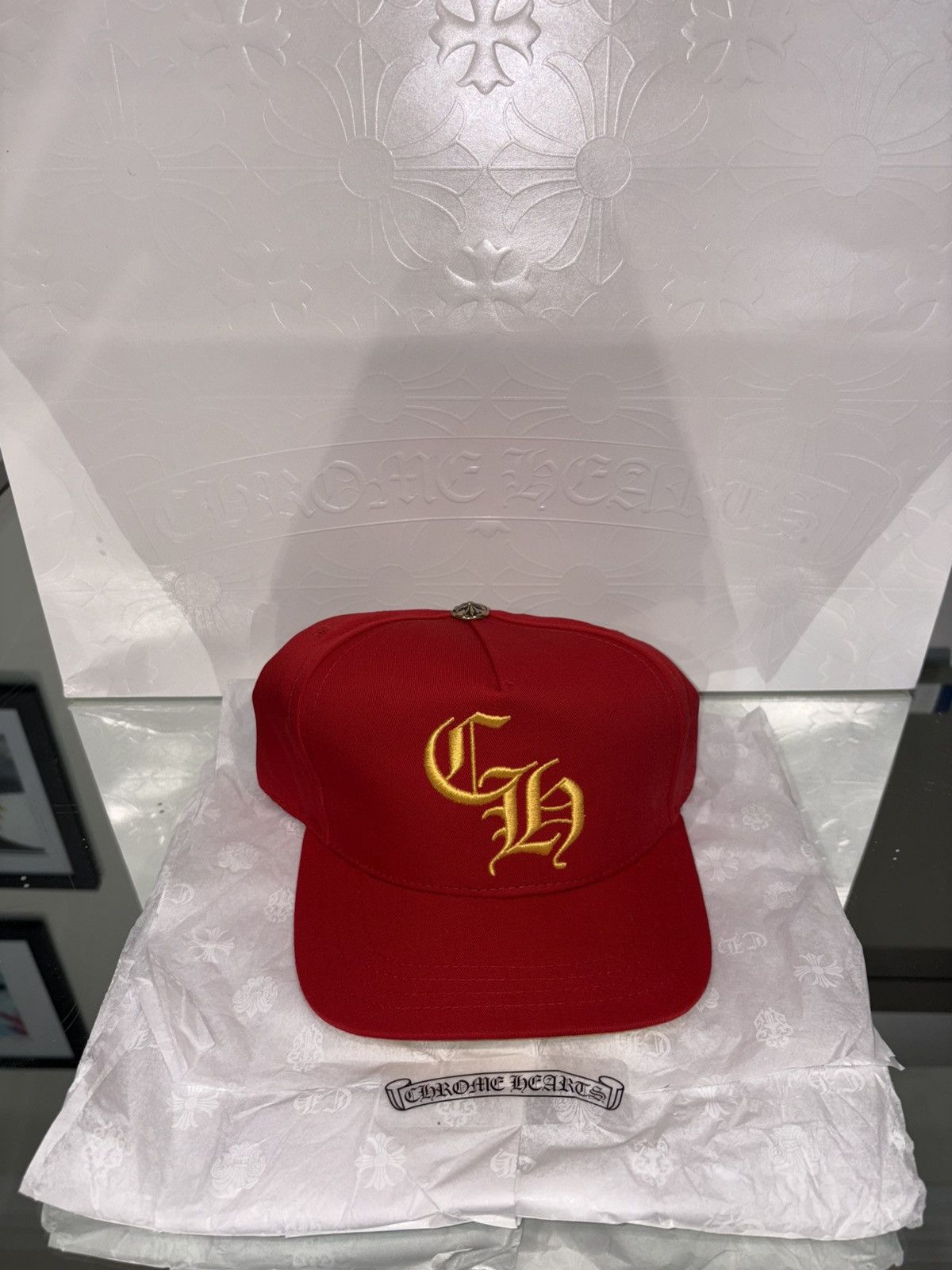Chrome Hearts Chrome Hearts Red Snapback with Yellow Patched Size ONE SIZE - 1 Thumbnail