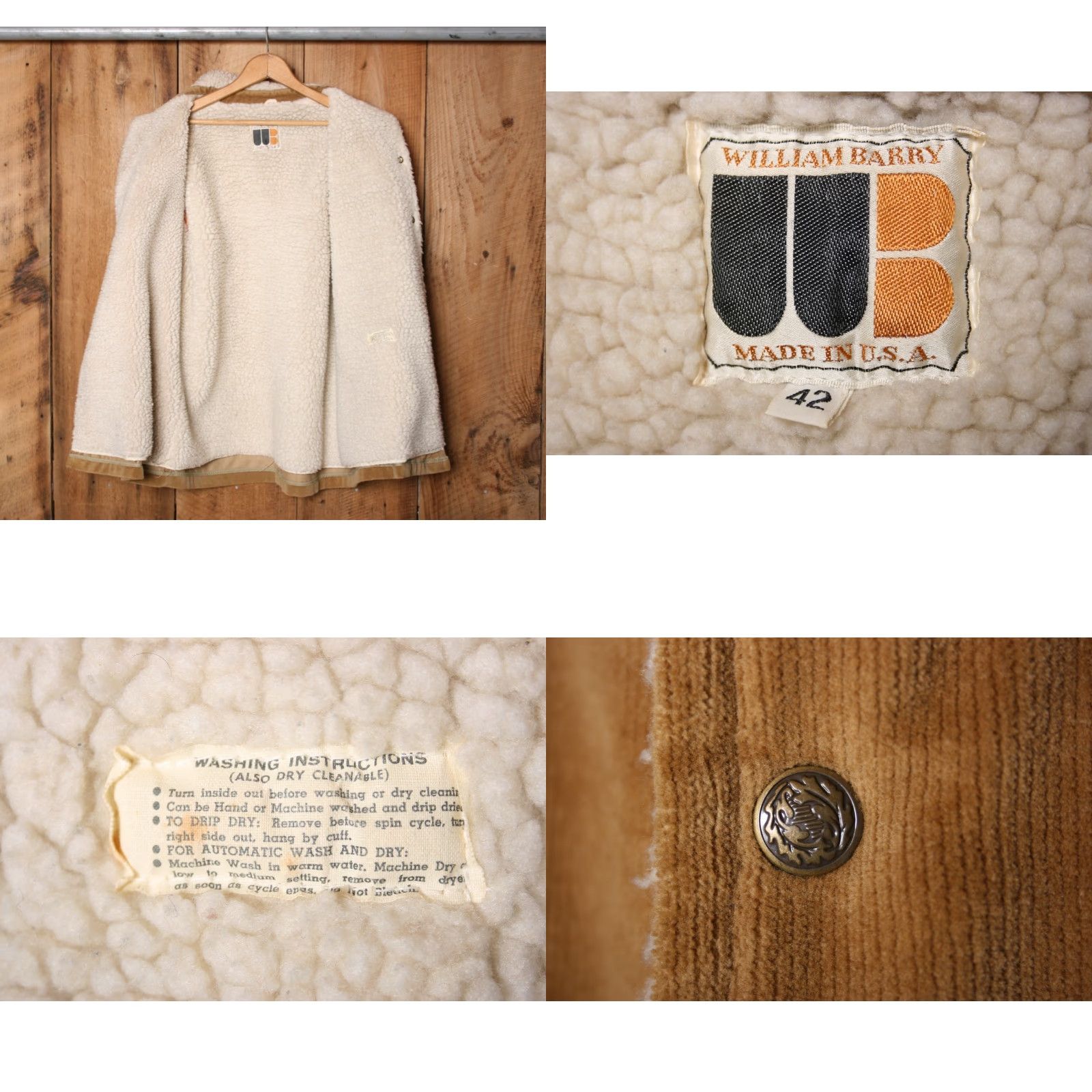 Vintage VINTAGE William Barry Tan Corduroy Sherpa Lined Snap Button Ranch Jacket Sz. 42 Mens Jacket Size US XS / EU 42 / 0 - 8 Thumbnail