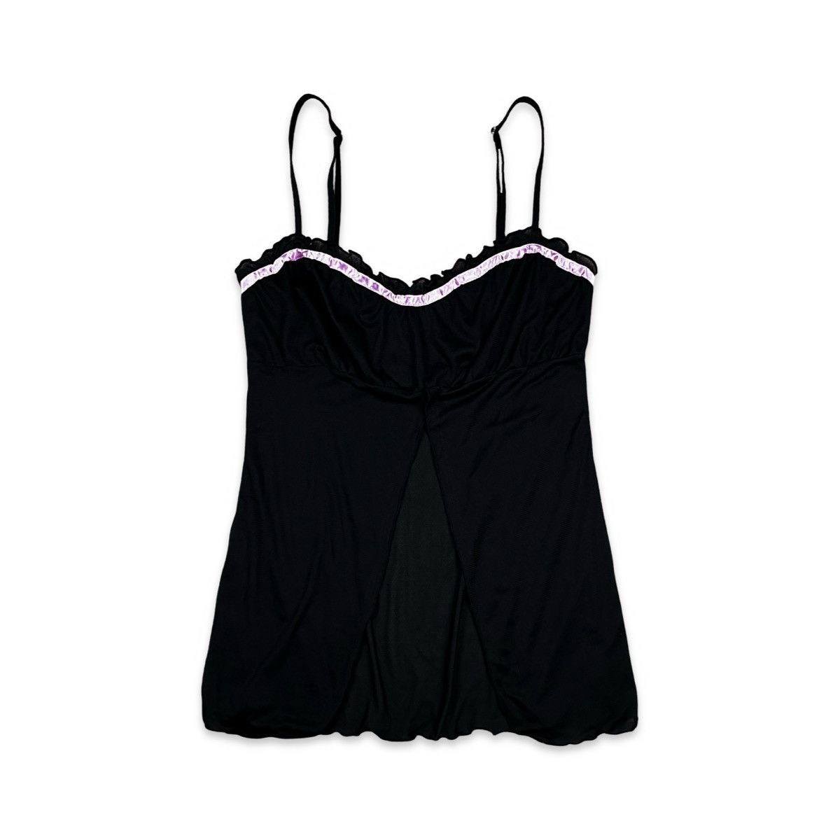 Avant Garde Y2K Belly Free Babydoll Mesh Cami Top in Black, Women's (Size Medium)