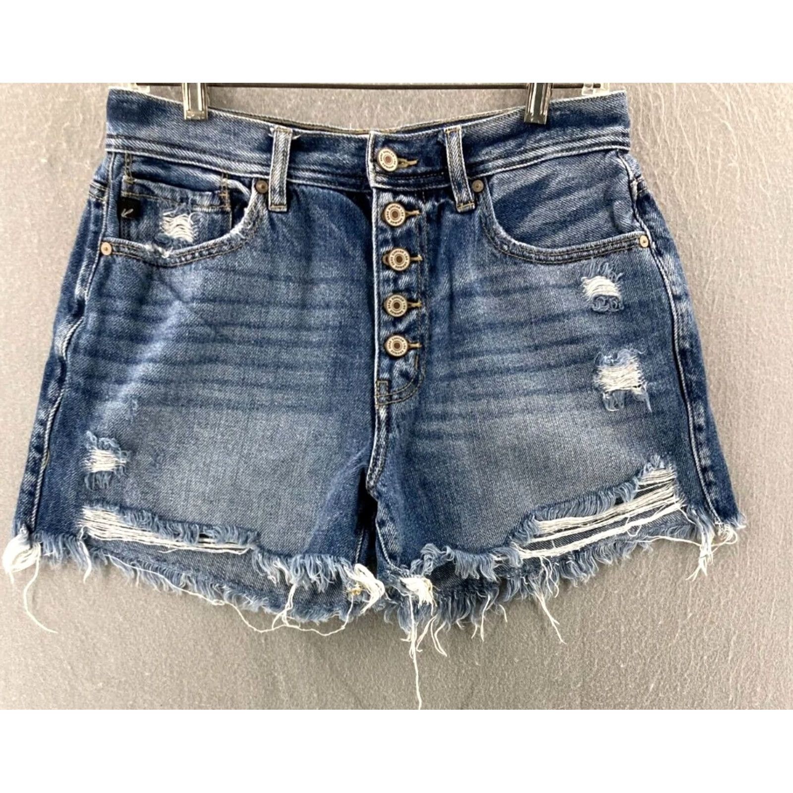 Denime Kancun Denim Shorts Womens L Blue 5-Pocket Regular Mid Rise Distressed Denim Shorts Size 36" / US 14 / IT 50 - 2 Thumbnail