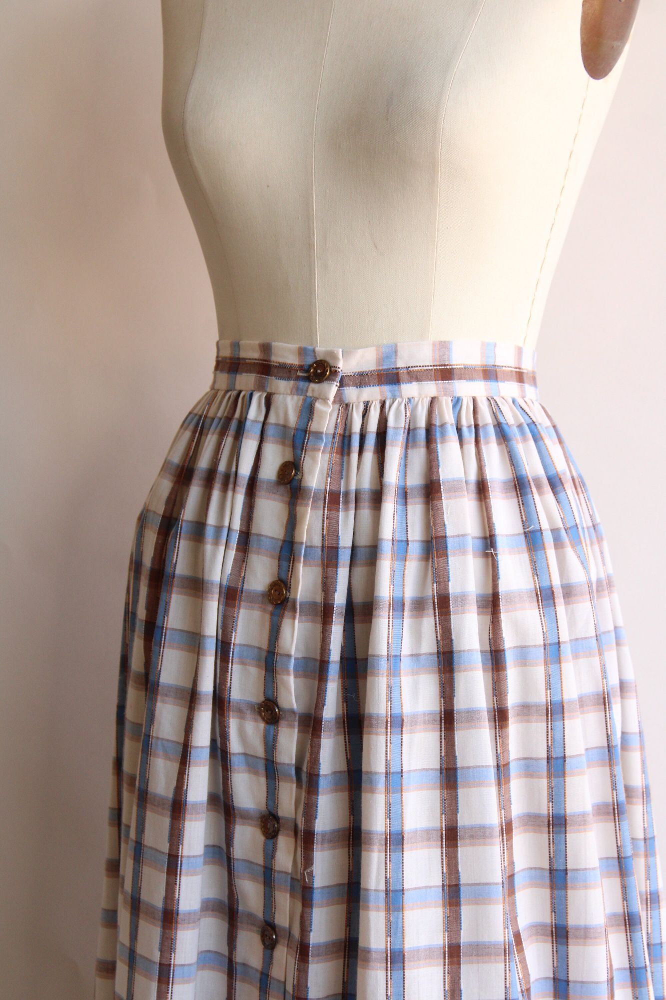 Vintage Vintage 1960s 1970s Skirt, Plaid Blue and Brown Check Tartan Size 30" / US 8 / IT 44 - 7 Thumbnail