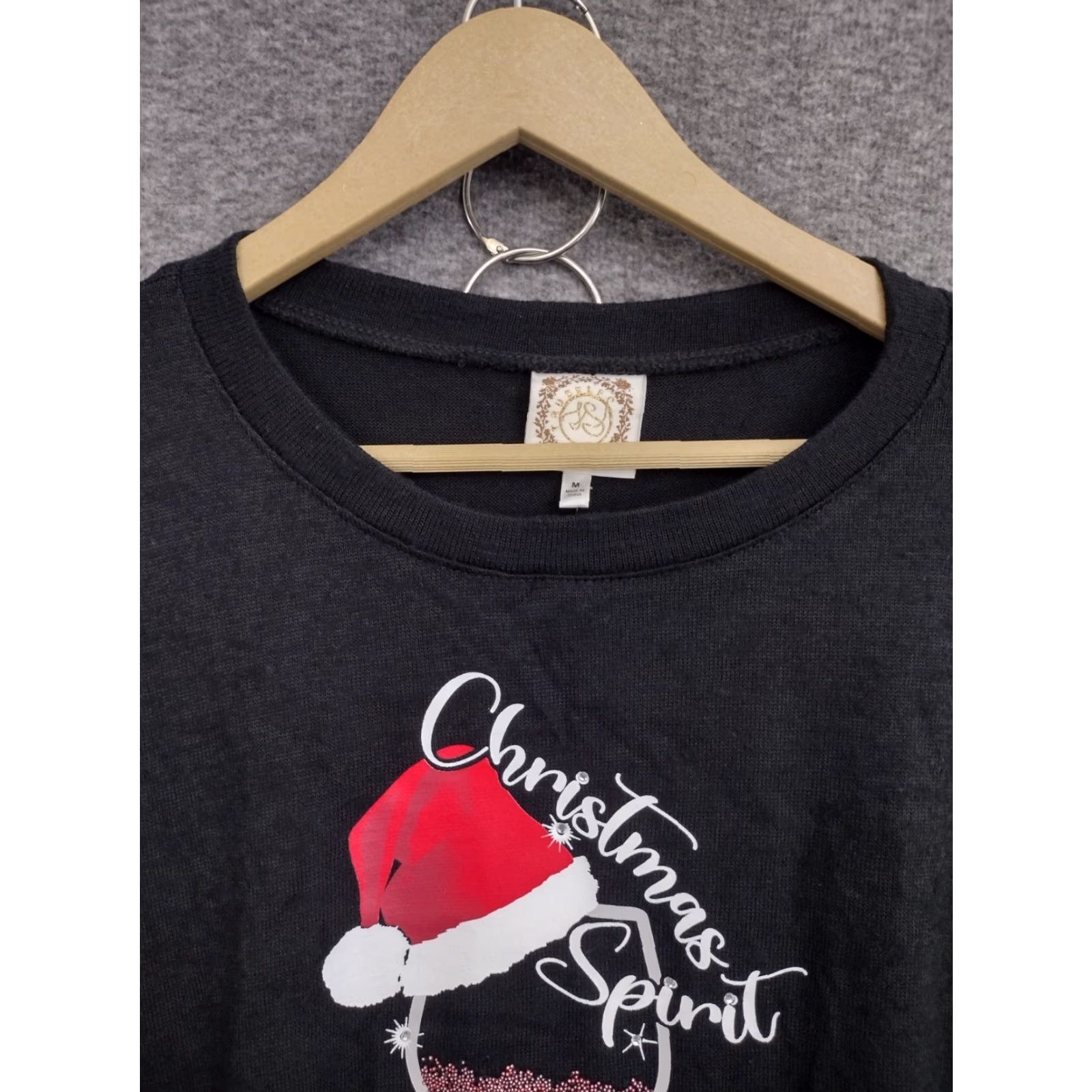 Vintage Women’s Christmas Sweatshirt Long Sleeve M Black Graphic Print Crew Neck Pullover Comfort Casual Modern Holiday Wear Womens Size M / US 6-8 / IT 42-44 - 3 Thumbnail