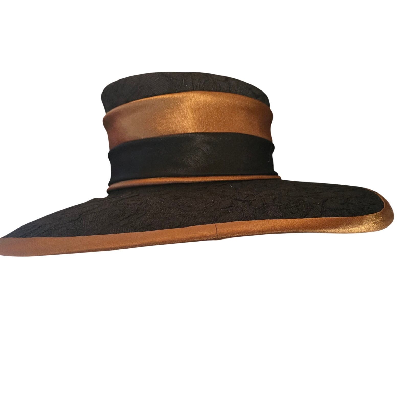 NIB Champagne Italy black and gold asymmetrical hat display picture 1