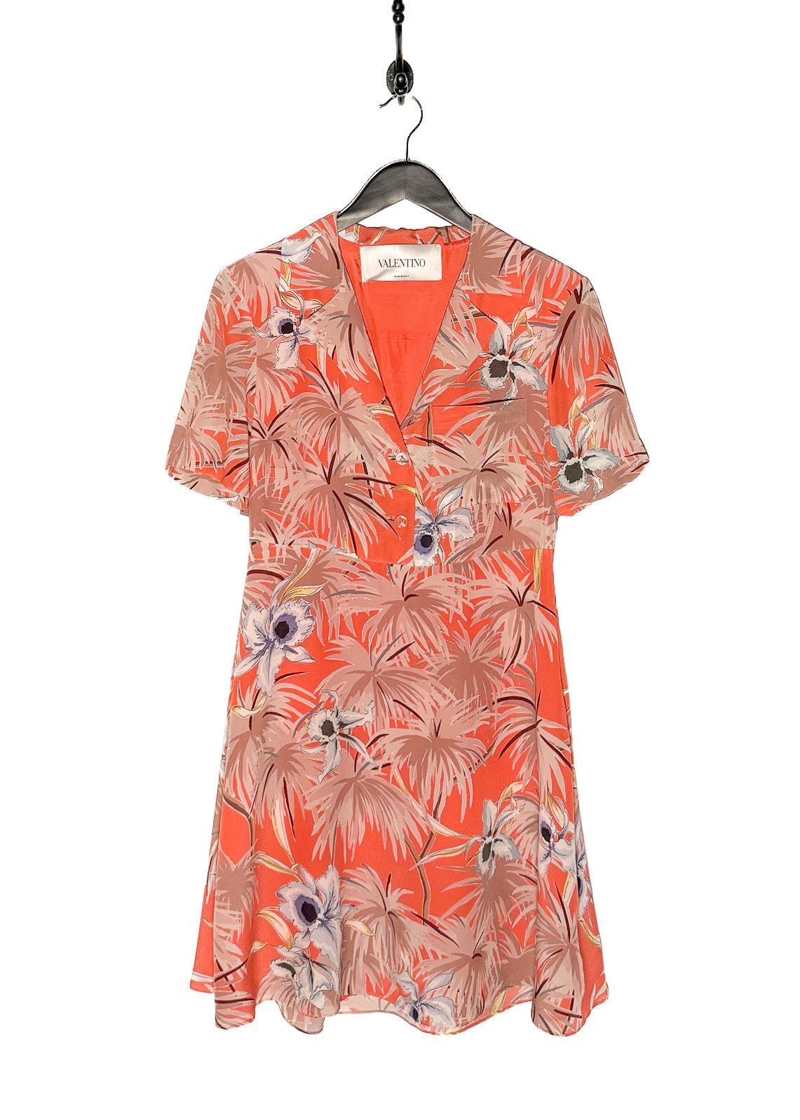 Valentino Valentino Orange Hawaiian Floral Short Sleeves Dress Size S / US 4 / IT 40 - 1 Thumbnail