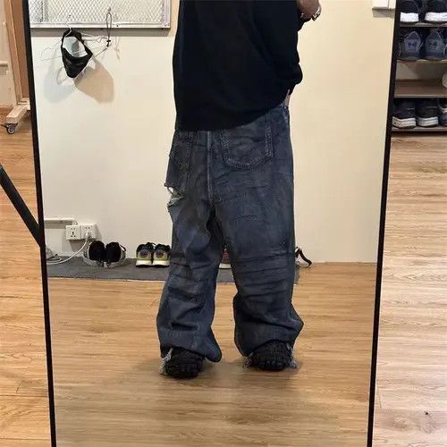 VIBE Retro washed distressed hole graffiti dirty dyed jeans Size US 34 / EU 50 - 4 Thumbnail