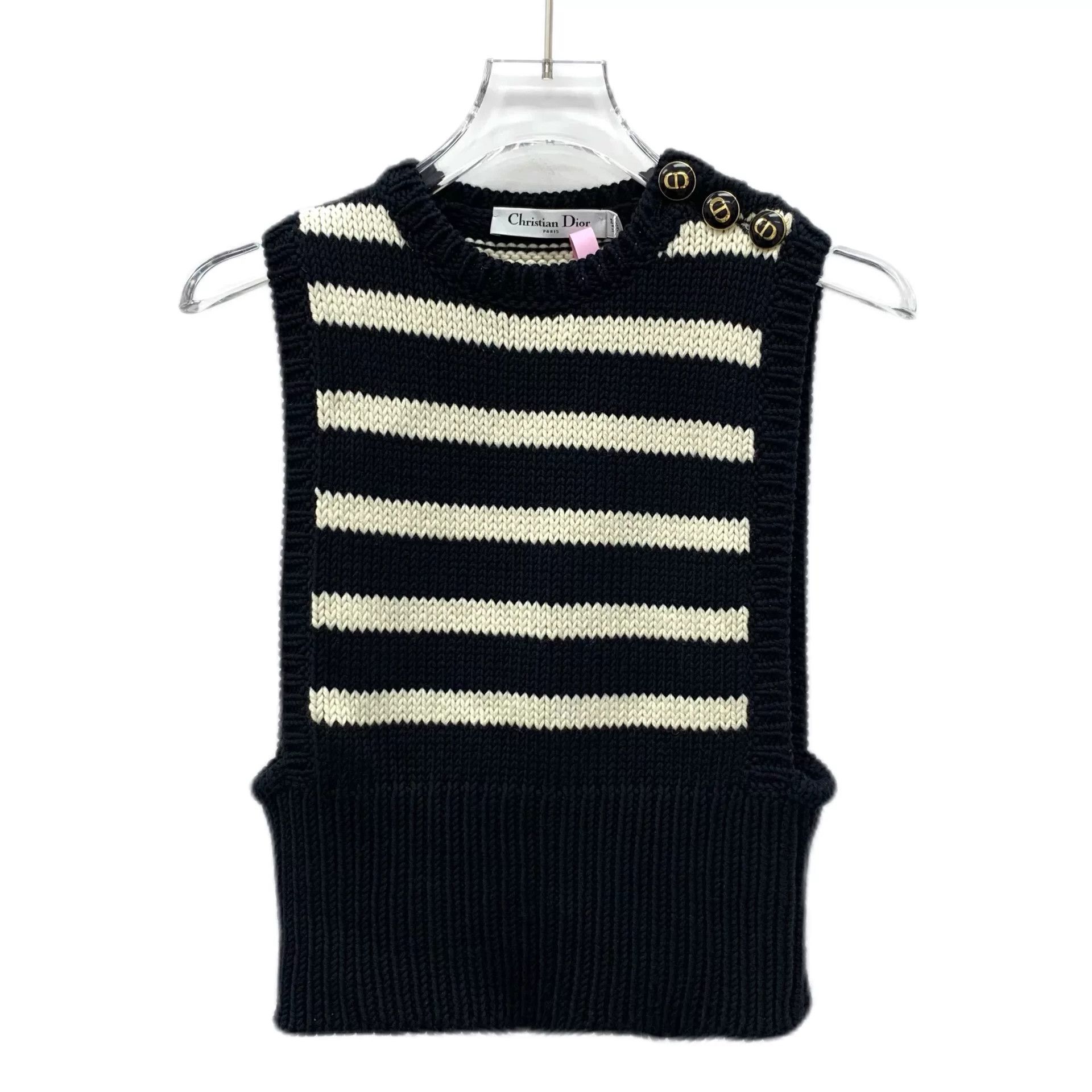 Dior christian dior black striped sleeveless top Size US XXS / EU 40 - 1 Thumbnail