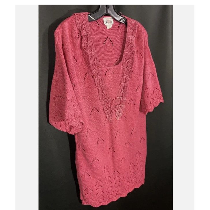 Other VTG 70s Long Sweater Grandma Sz 16 Bright Lights USA Pink fl Size XXL / US 16-18 / IT 52-54 - 9 Thumbnail